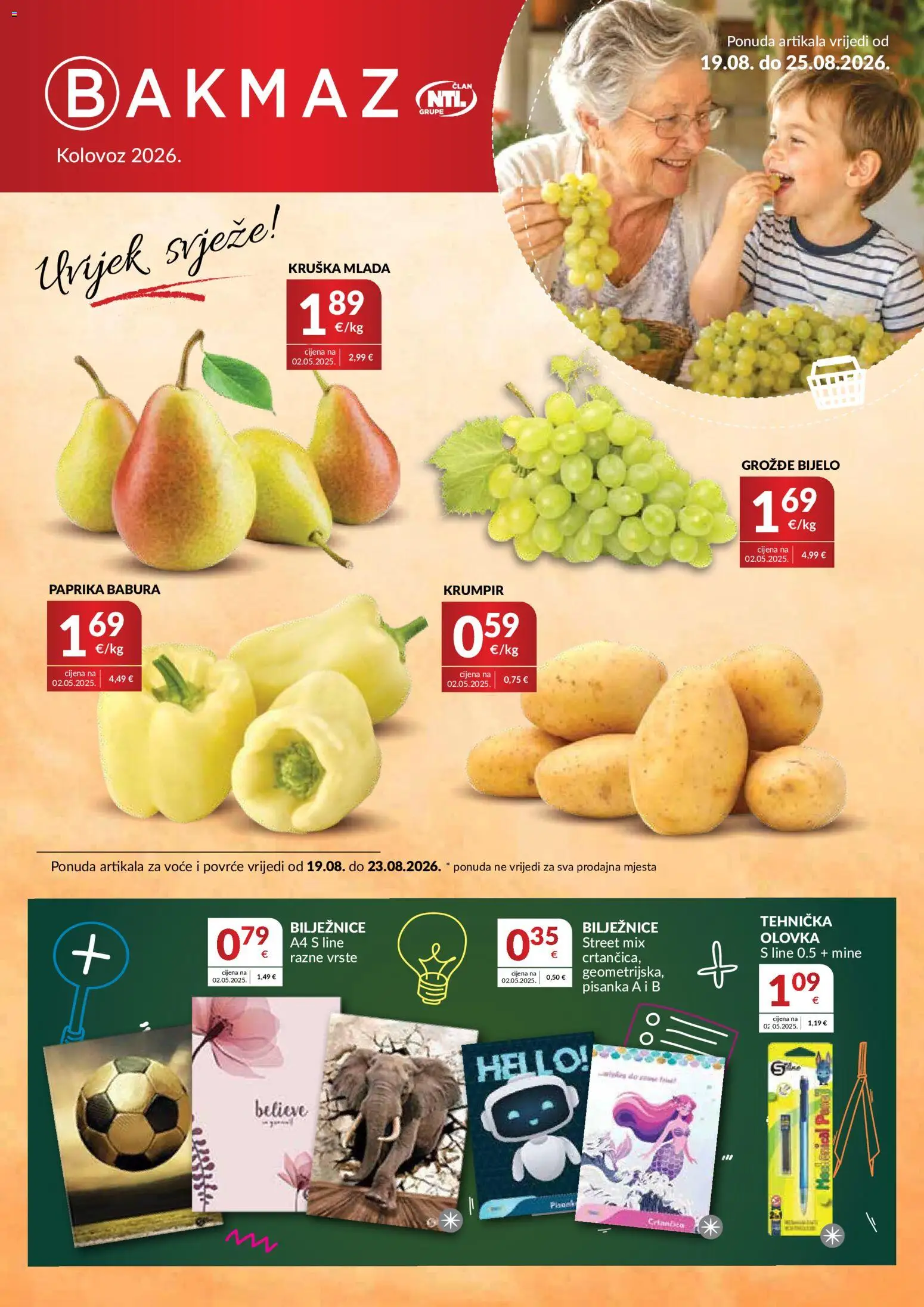 Bakmaz katalog | vrijedi od 19.08.2026 | Stranica: 1 | Proizvodi: Krumpir, Voće, Kruška, Pisanka