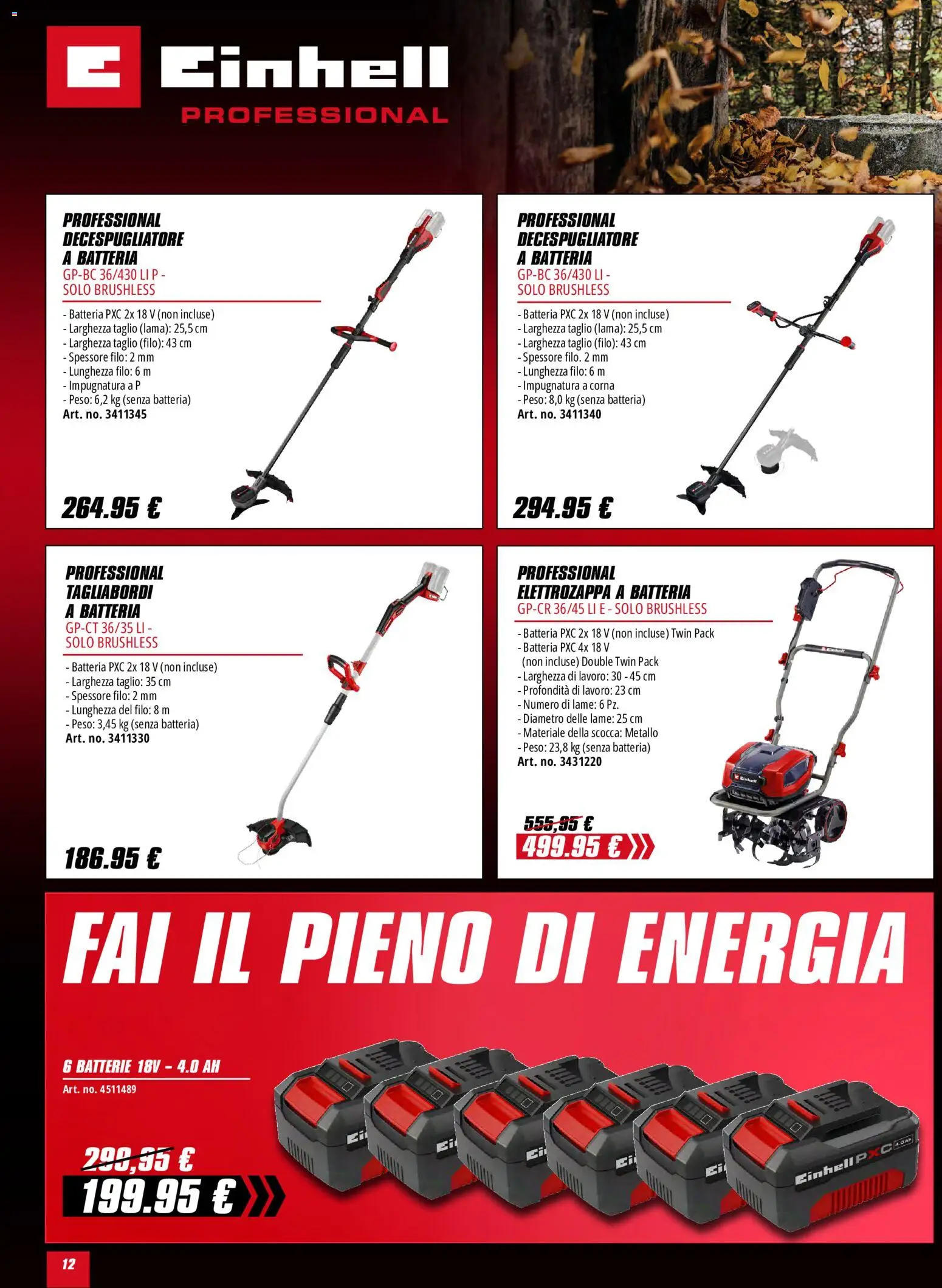Volantino Einhell del 01/10/2026 | Pagina: 12 | Prodotti: Taglio, Decespugliatore, Batteria, Batterie