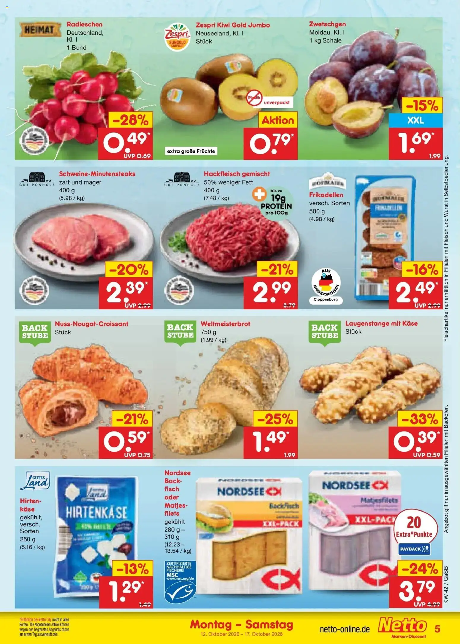 Netto Marken-Discount Prospekt Oldenburg (ab 12.10.2026) » Angebote | Seite: 5 | Produkte: Käse, Fisch, Wurst, Fleisch