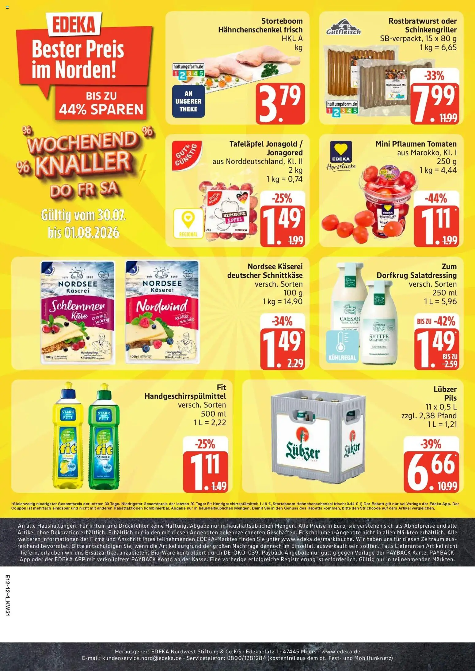 Edeka Prospekt Woldegk – gültig ab 27.07.2026 | Seite: 12 | Produkte: Pflaumen, Pils, Äpfel, Lubzer