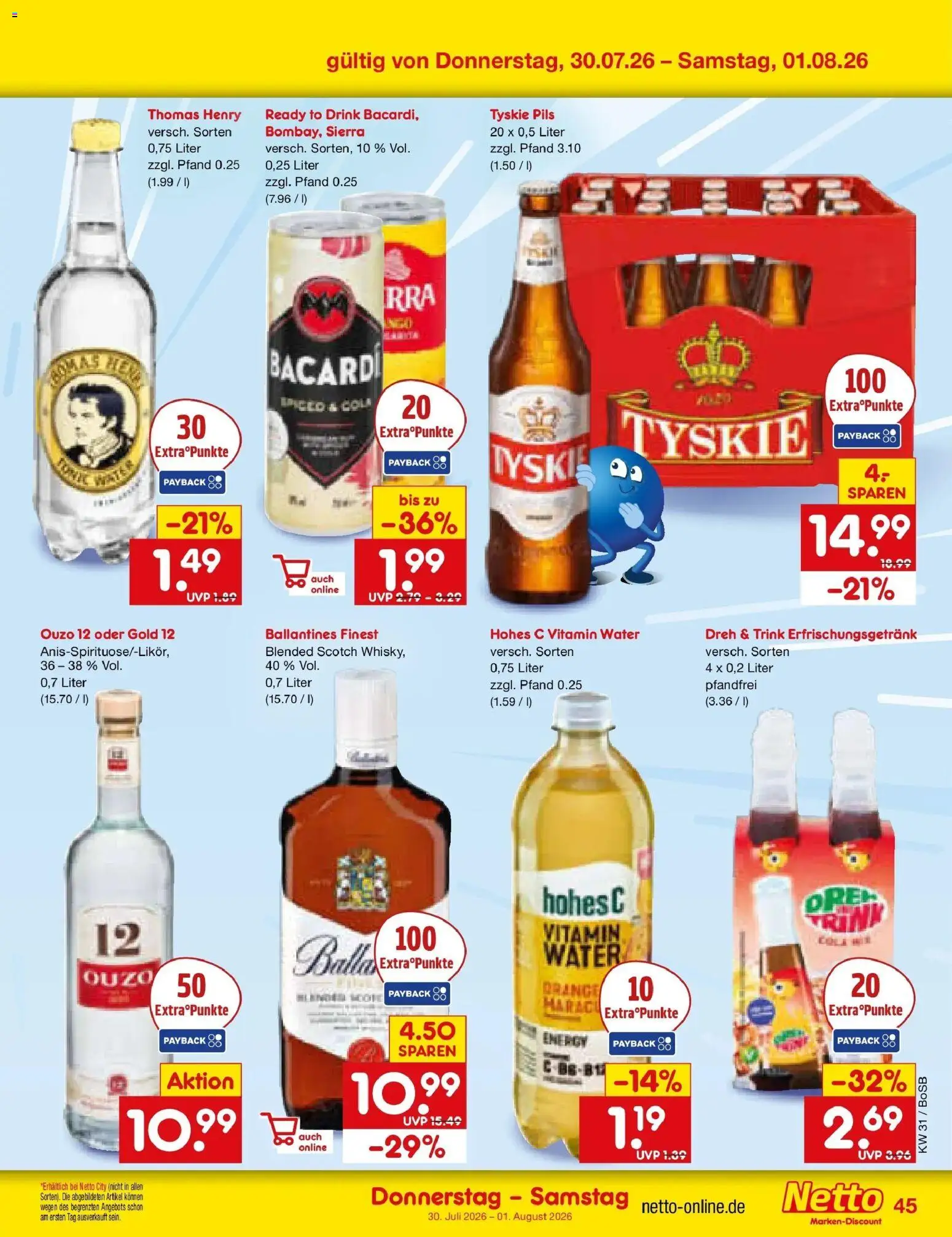 Netto Marken-Discount Prospekt Bochum – gültig ab 27.07.2026 | Seite: 64 | Produkte: Bacardi, Ouzo 12, Tyskie, Cola
