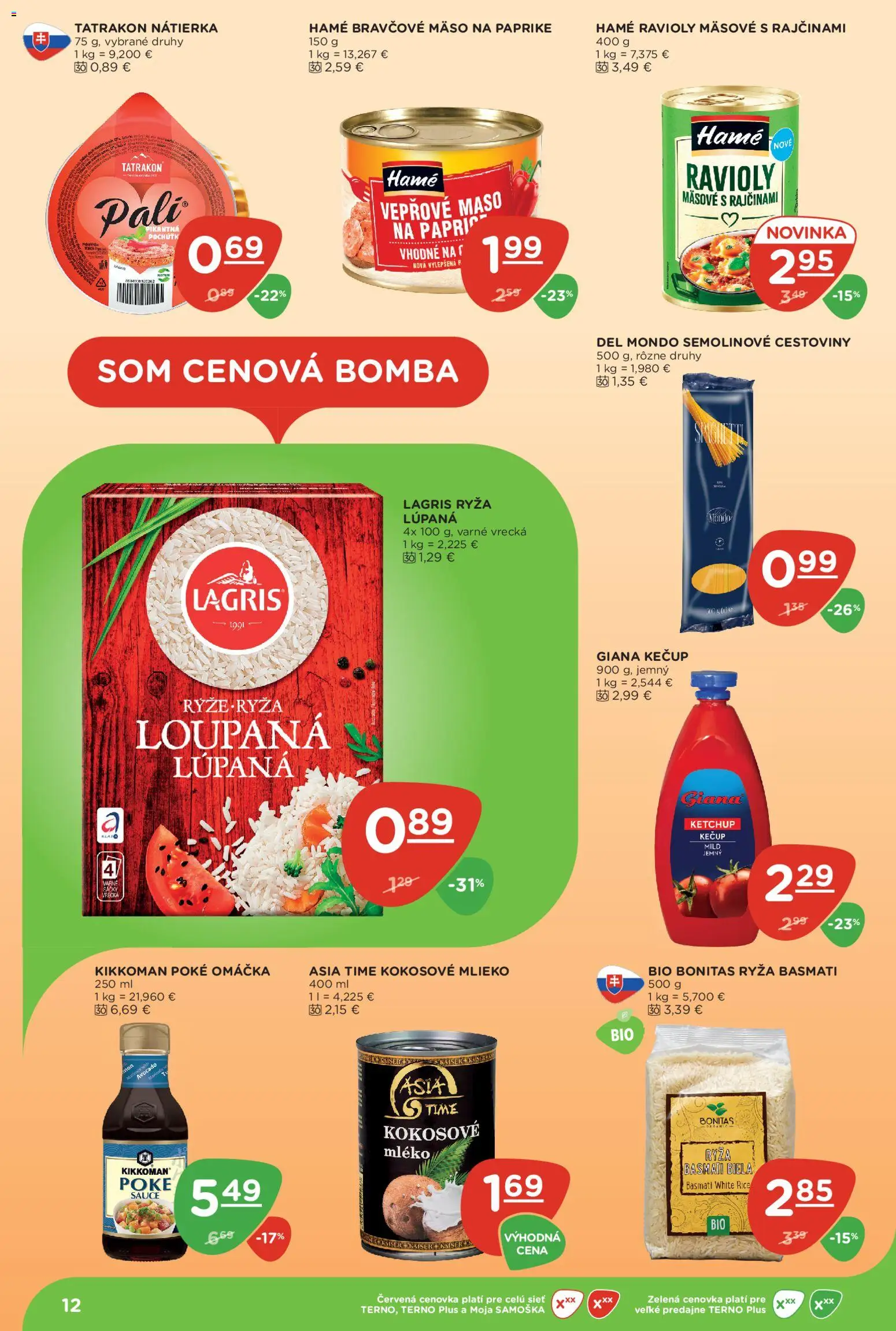 Nové Terno akcie – leták je platný od 16.07.2026 | Strana: 12 | Produkty: Mlieko, Nátierka, Mäso, Kečup