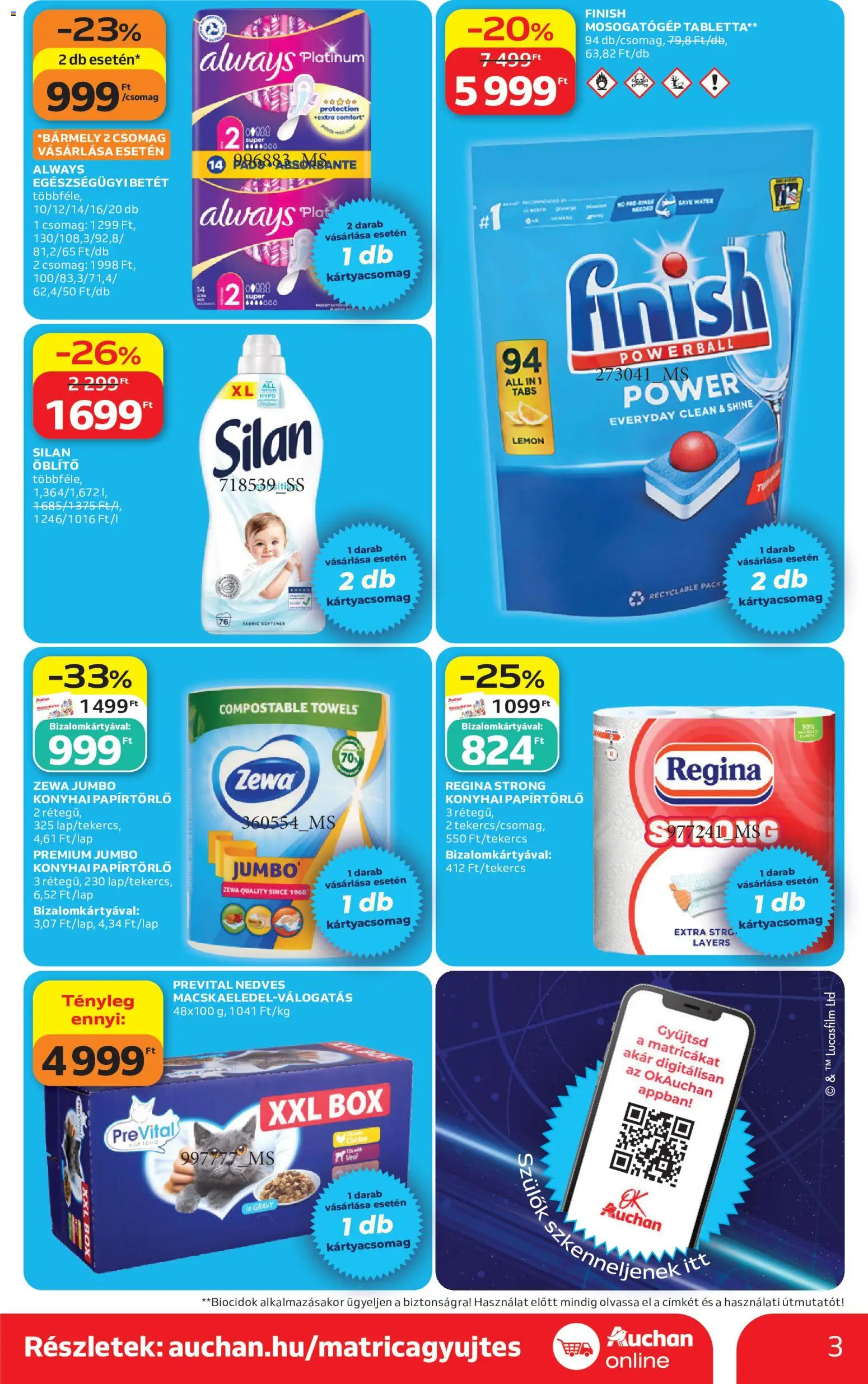 Auchan akciós ujság - amely érvényes a következő dátumtól: 18.06.2026 | Oldal: 3 | Termékek: Papírtörlő, Mosogatógép, Öblítő, Mosogatógép tabletta