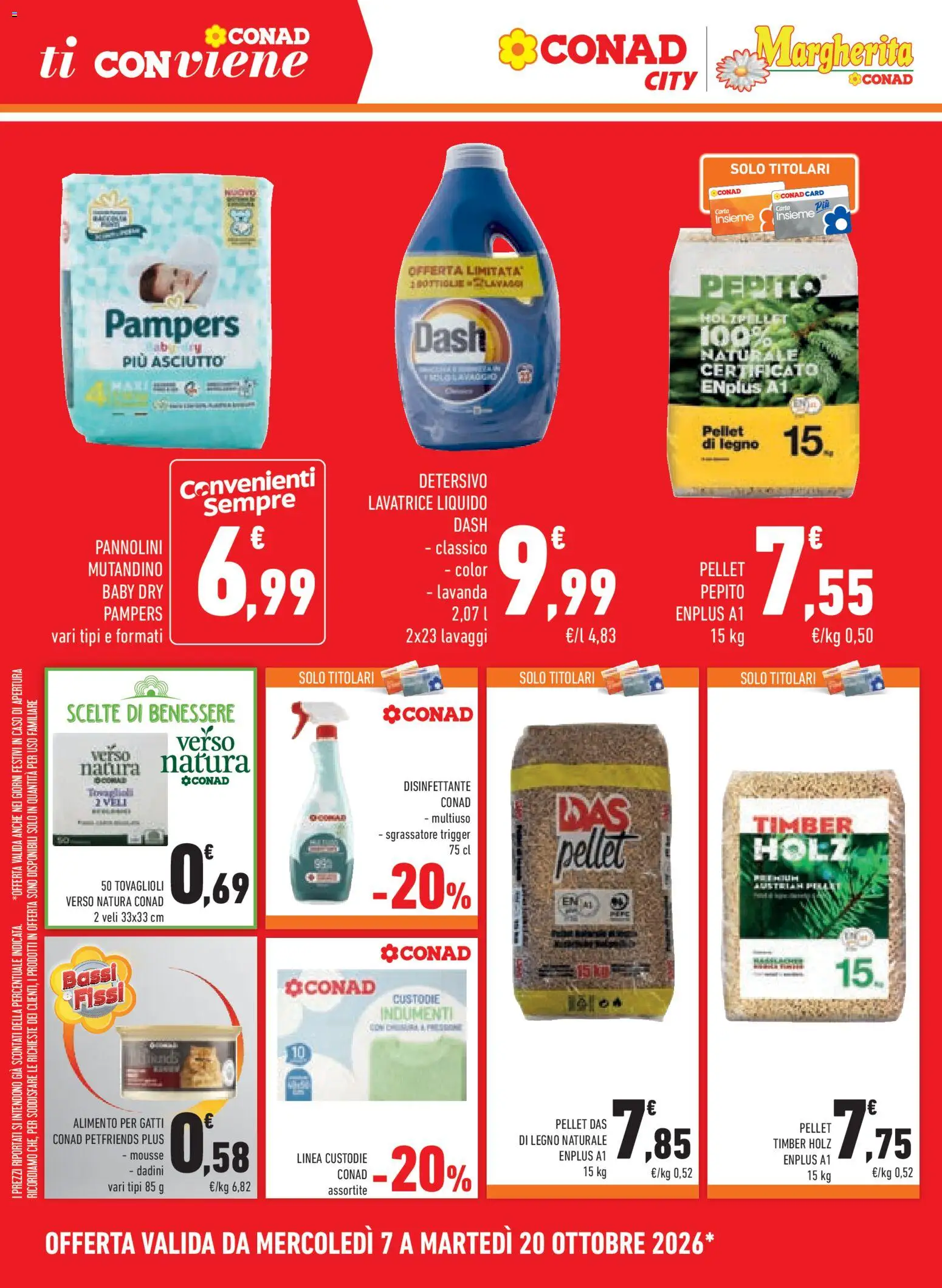 Volantino Conad del 07/10/2026 | Pagina: 20 | Prodotti: Pannolini, Sgrassatore, Lavatrice, Pampers