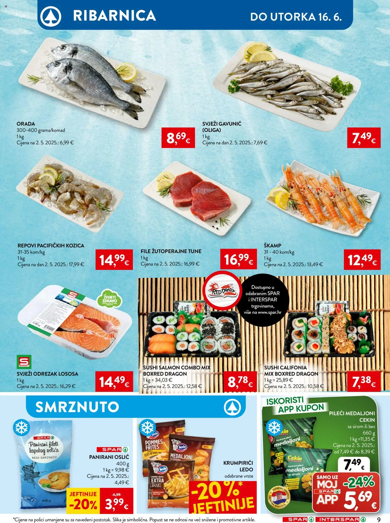 Spar katalog | vrijedi od 10.06.2026 | Stranica: 11 | Proizvodi: Pommes frites, Ledo, Sushi, Oslić