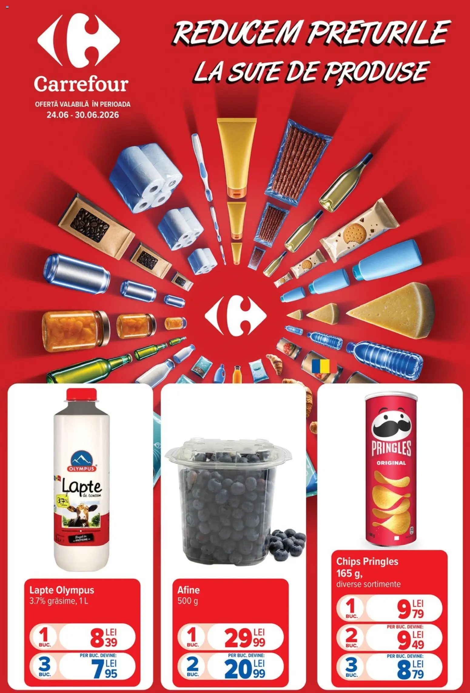 Noul catalog Carrefour – valabil de la 24.06.2026 | Pagină: 1 | Produse: Afine, Lapte