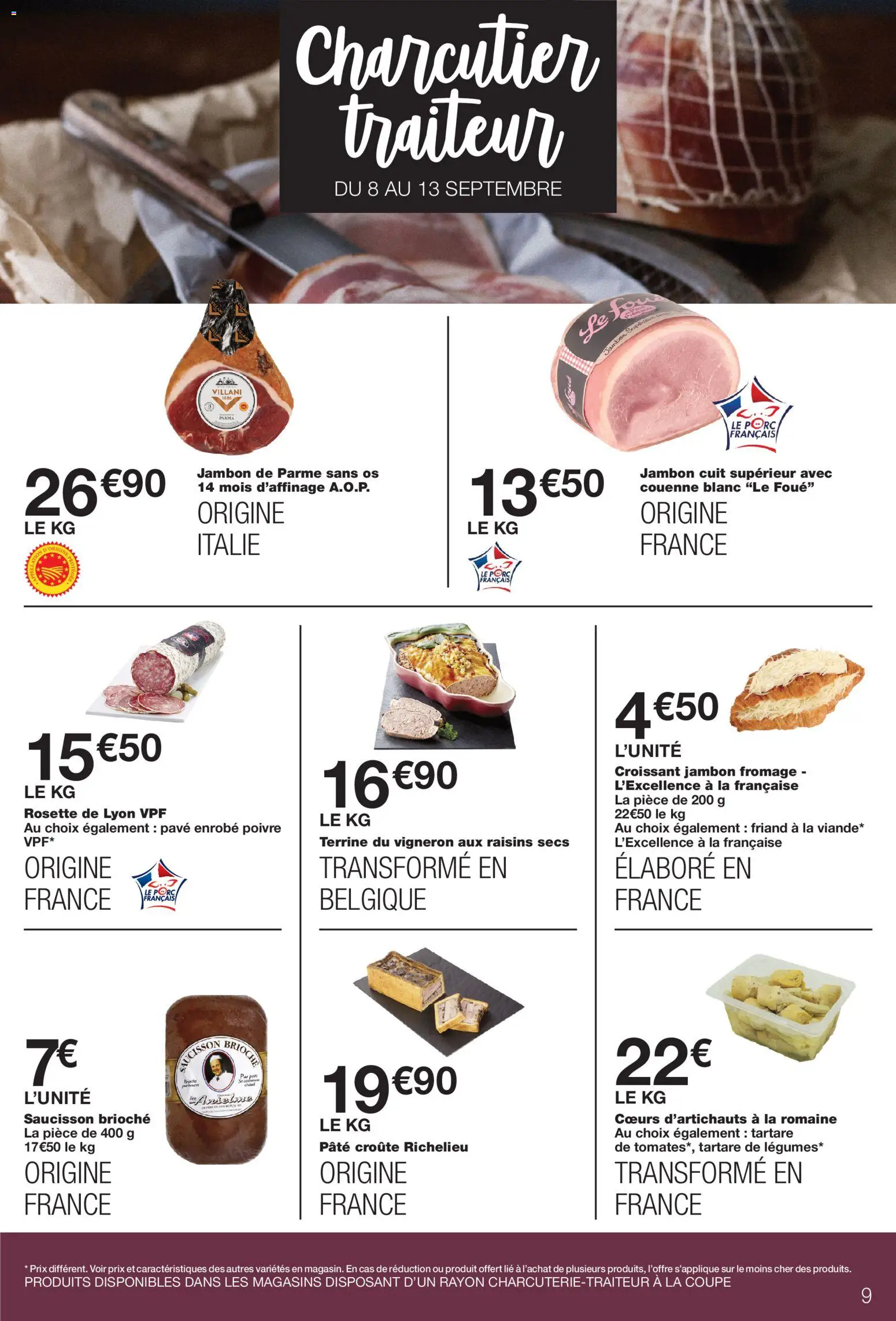{H1} | Page: 9 | Produits: Croissant, Brioche, Rosette, Tomates