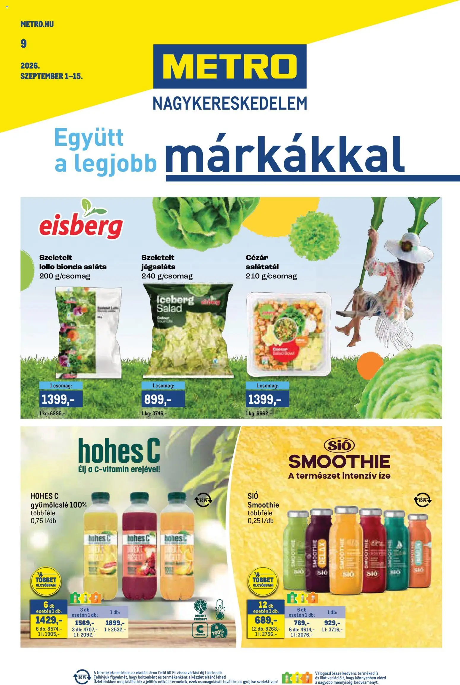 Metro akciós ujság - amely érvényes a következő dátumtól: 2026.09.01. | Oldal: 1 | Termékek: Gyümölcslé, Hohes c, Smoothie, Saláta