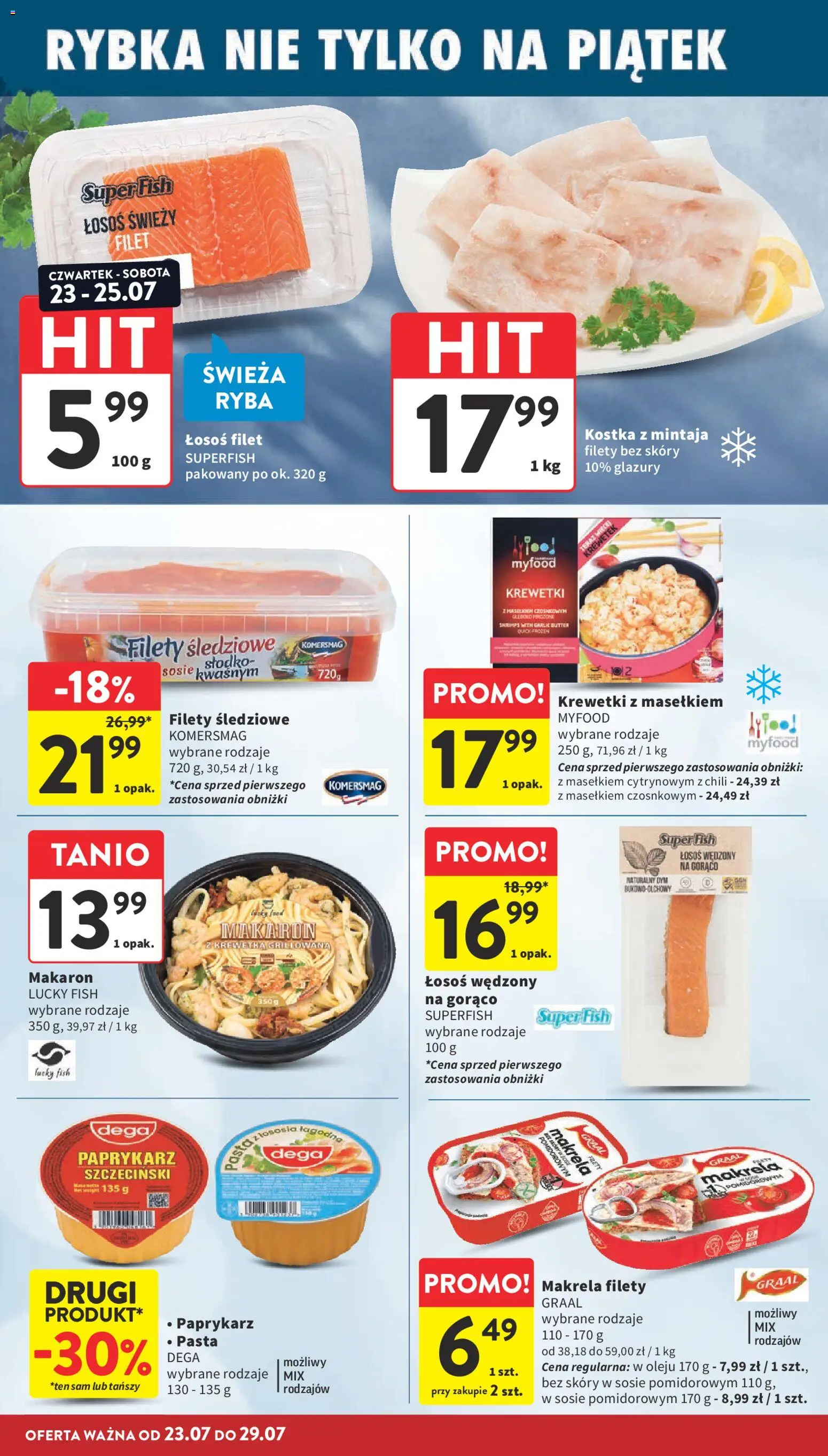 Intermarche gazetka od 23.07.2026 | Strona: 16 | Produkty: Paprykarz, Łosoś wędzony, Krewetki, Łosoś wędzony na gorąco