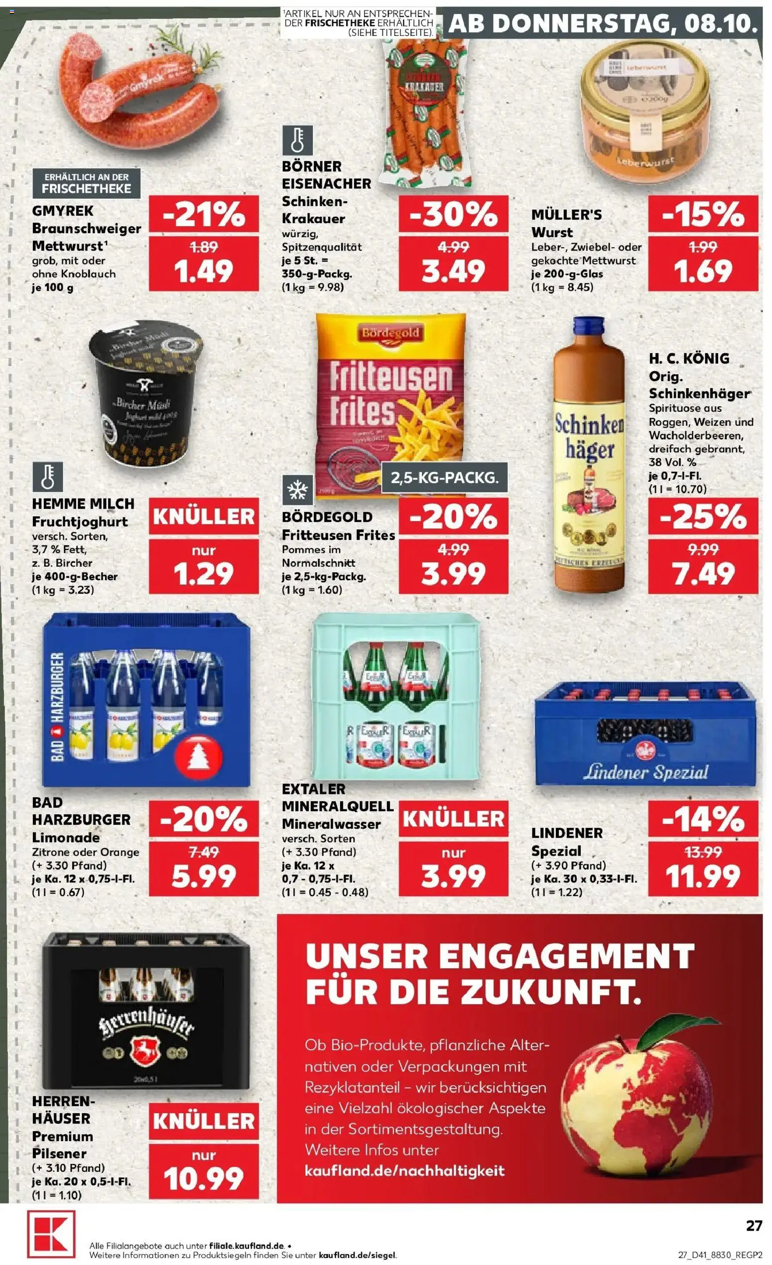 Prospekt Kaufland ab 08.10.2026 » Angebote Online zum Blättern | Seite: 27 | Produkte: Limonade, Mineralwasser, Zitrone, Wurst