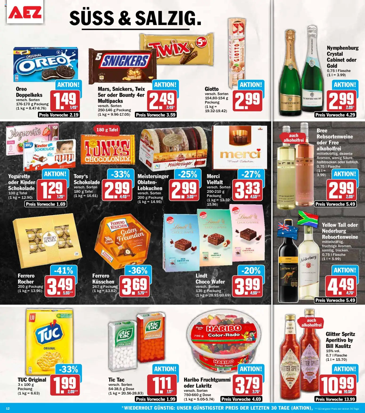AEZ Prospekt – gültig ab 12.10.2026 | Seite: 12 | Produkte: Kinder schokolade, Merci, Haribo, Lindt
