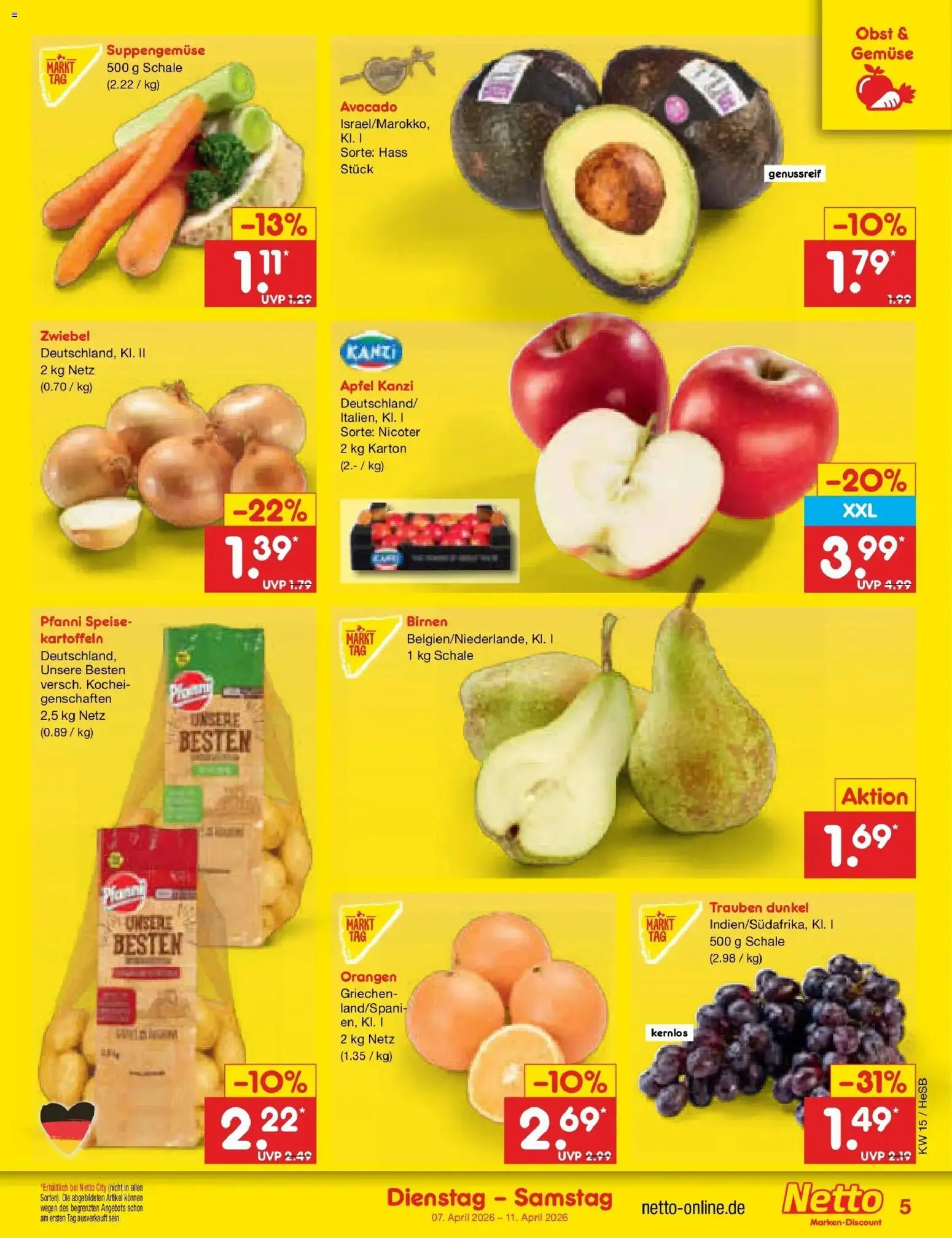 Netto Marken-Discount Prospekt Hamburg	 – gültig ab 07.04.2026 | Seite: 7 | Produkte: Trauben, Orangen, Avocado, Obst