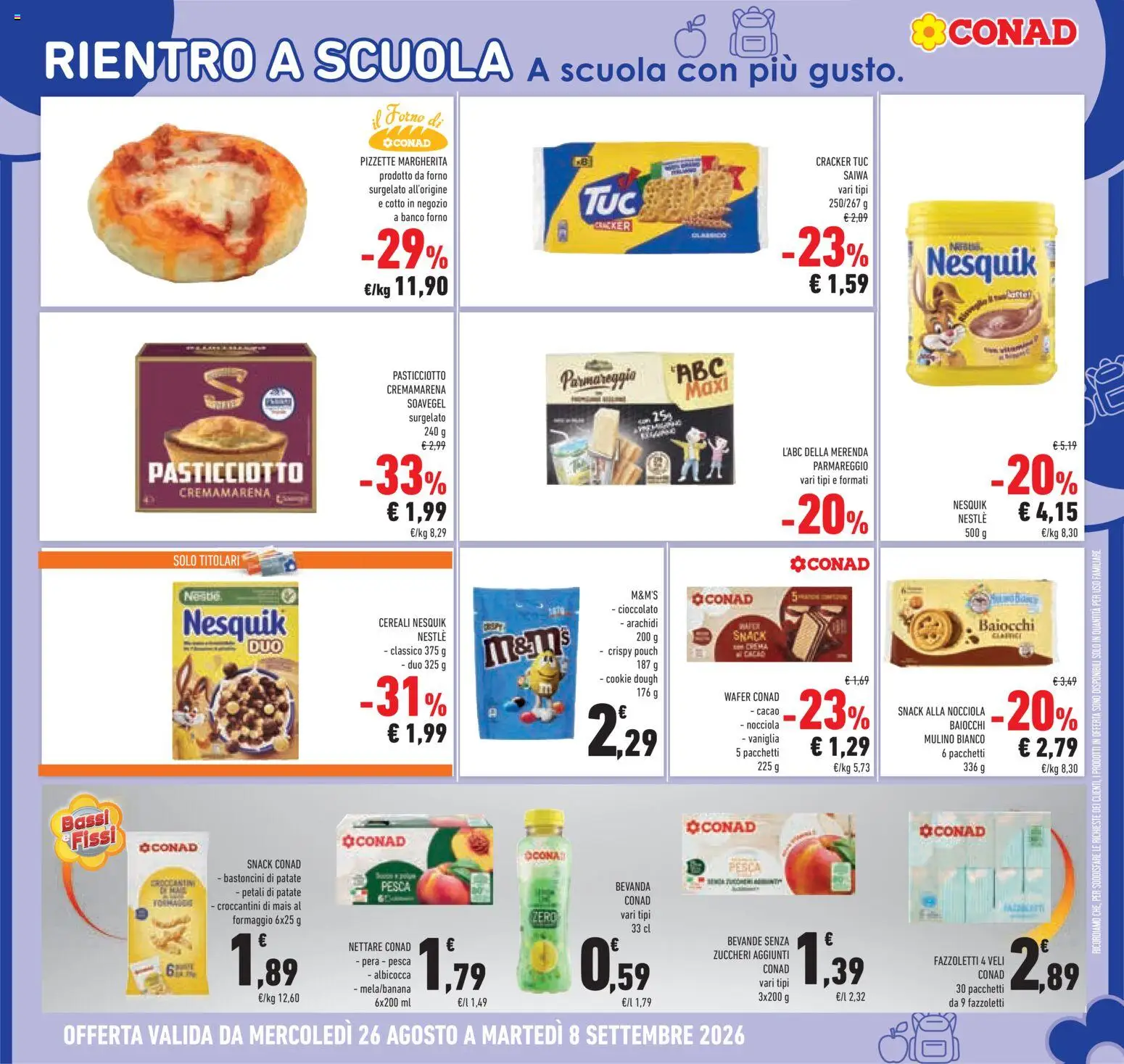 Volantino Conad del 26/08/2026 | Pagina: 17 | Prodotti: Fazzoletti, Patate, Latte, Pera
