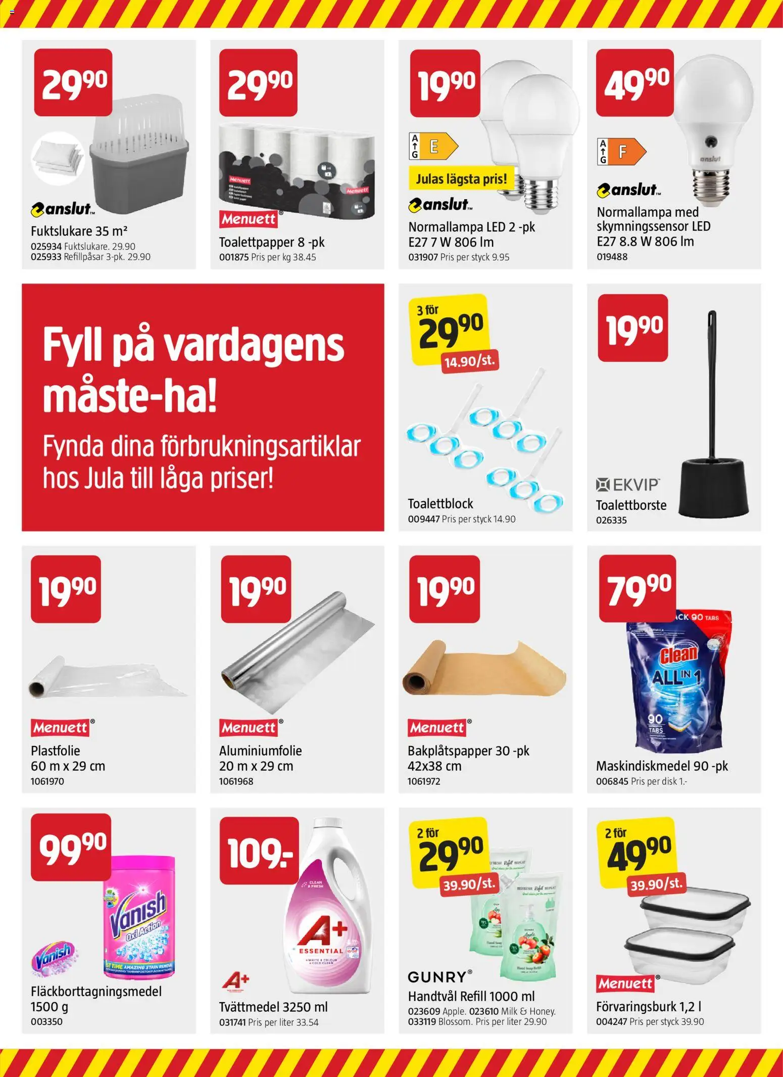 Jula reklamblad aktuell från 20/08/2026 | Sida: 12 | Produkter: Tvättmedel, Fläckborttagningsmedel, Bakplåtspapper, Plastfolie