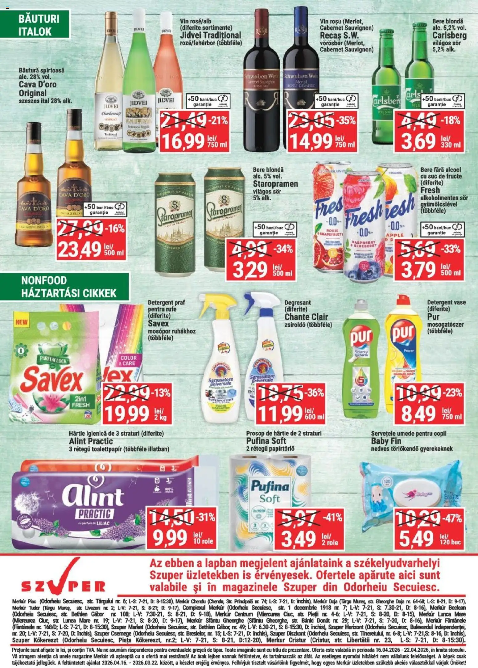 Noul catalog Merkur – valabil de la 16.04.2026 | Pagină: 4 | Produse: Parfum, Bere, Șervețele umede, Fructe