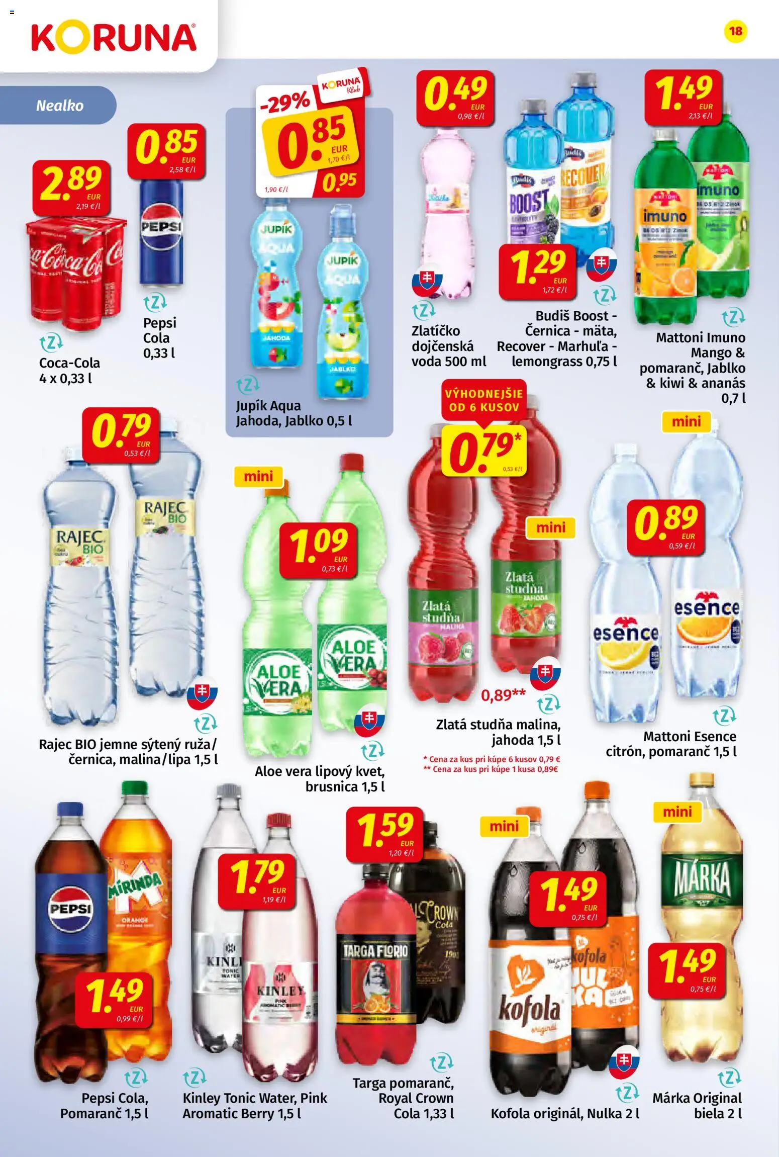 Nové Koruna akcie – leták je platný od 14.08.2026 | Strana: 18 | Produkty: Kofola, Budiš, Mattoni, Mango