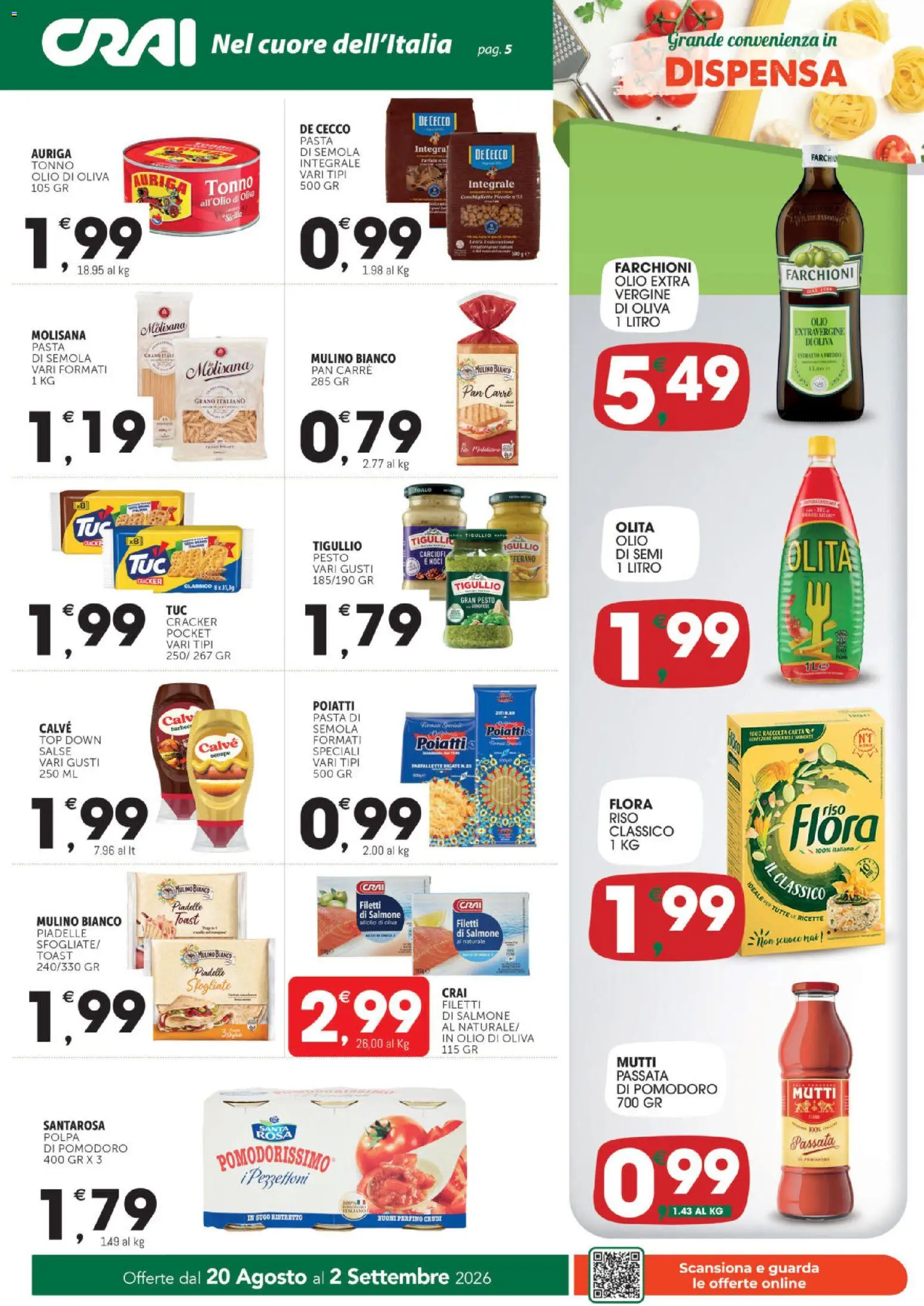 Volantino CRAI del 20/08/2026 | Pagina: 5 | Prodotti: Pasta, Pesto, Mutti passata, Salse