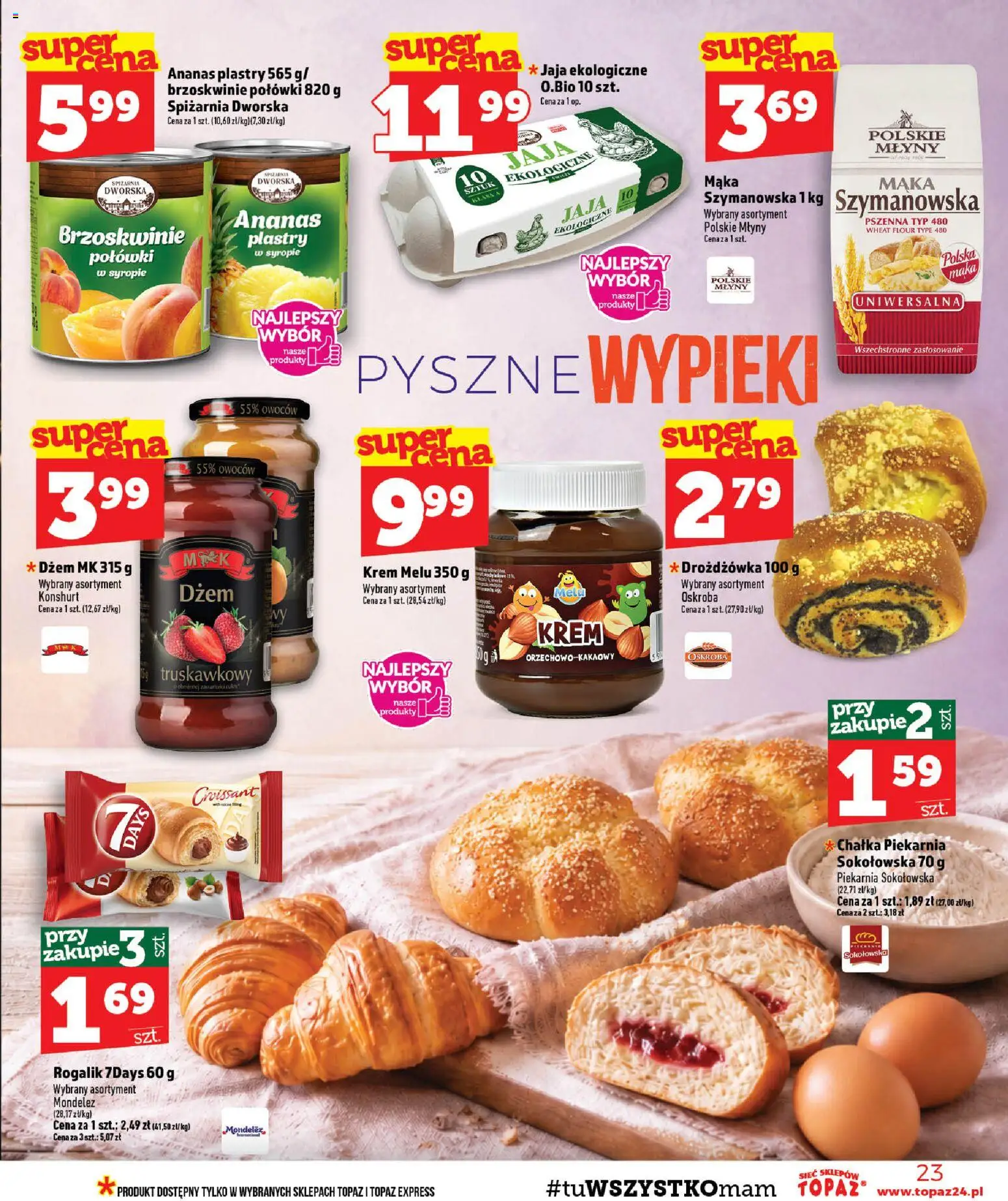 Topaz gazetka - MAZ od 20.08.2026 | Strona: 23 | Produkty: Piekarnia, Dżem, Brzoskwinie, Jaja