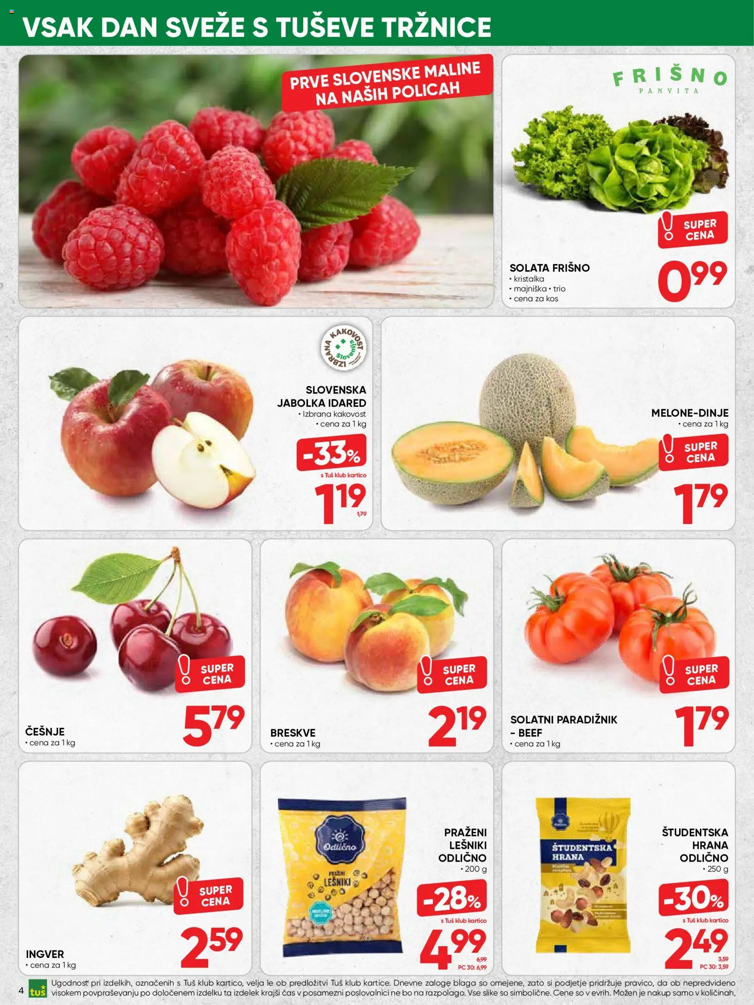 Novi Tuš katalog ponudbe – veljaven od 10.06.2026 | Stran: 4 | Izdelki: Βαλσάμικο ξύδι, Kos, Maline, Solata