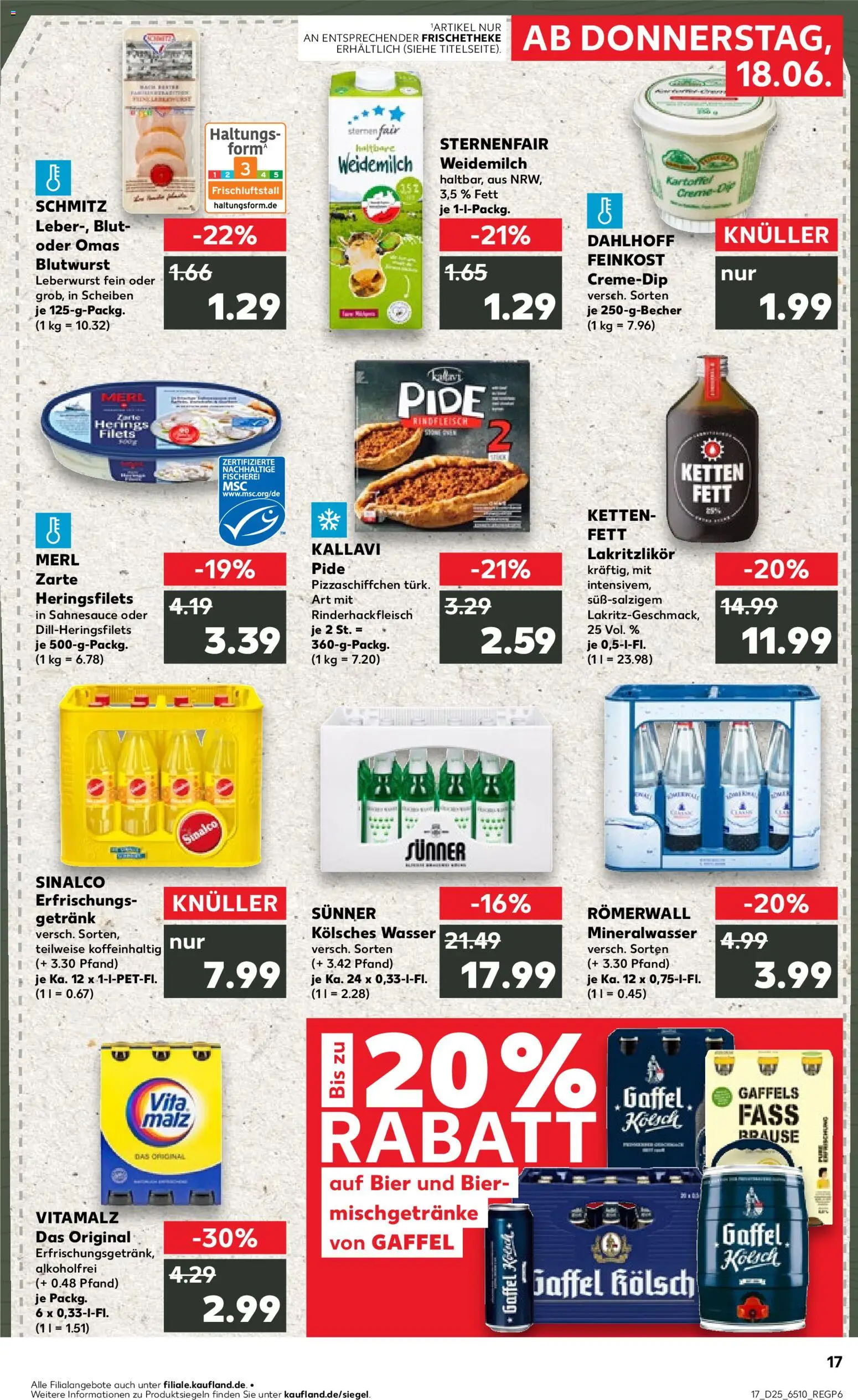 Kaufland Prospekt Köln – gültig ab 18.06.2026 | Seite: 17 | Produkte: Sinalco, Bier, Mineralwasser, Rindfleisch