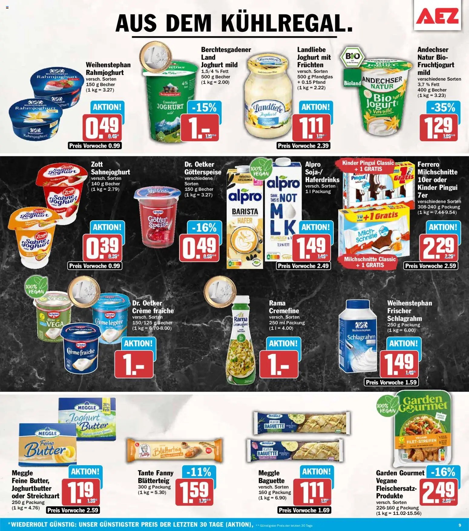 AEZ Prospekt – gültig ab 08.06.2026 | Seite: 9 | Produkte: Milch, Butter, Alpro, Sahne