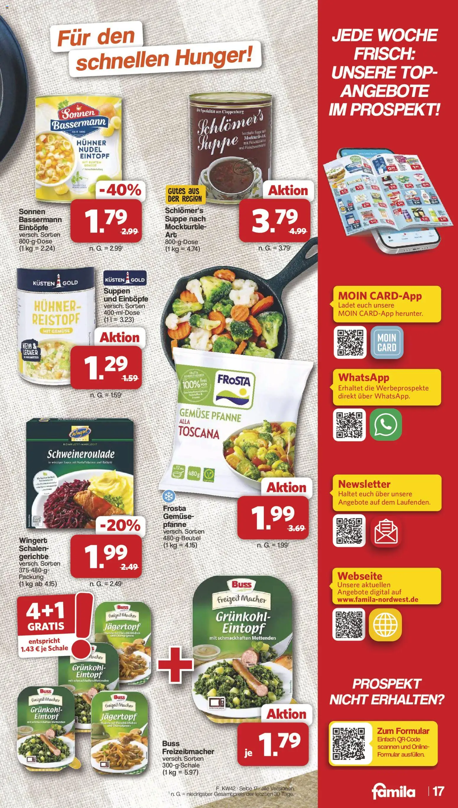 Famila Nordwest Prospekt – gültig ab 12.10.2026 | Seite: 17 | Produkte: Top, Rotkohl, Frosta, Gemüse