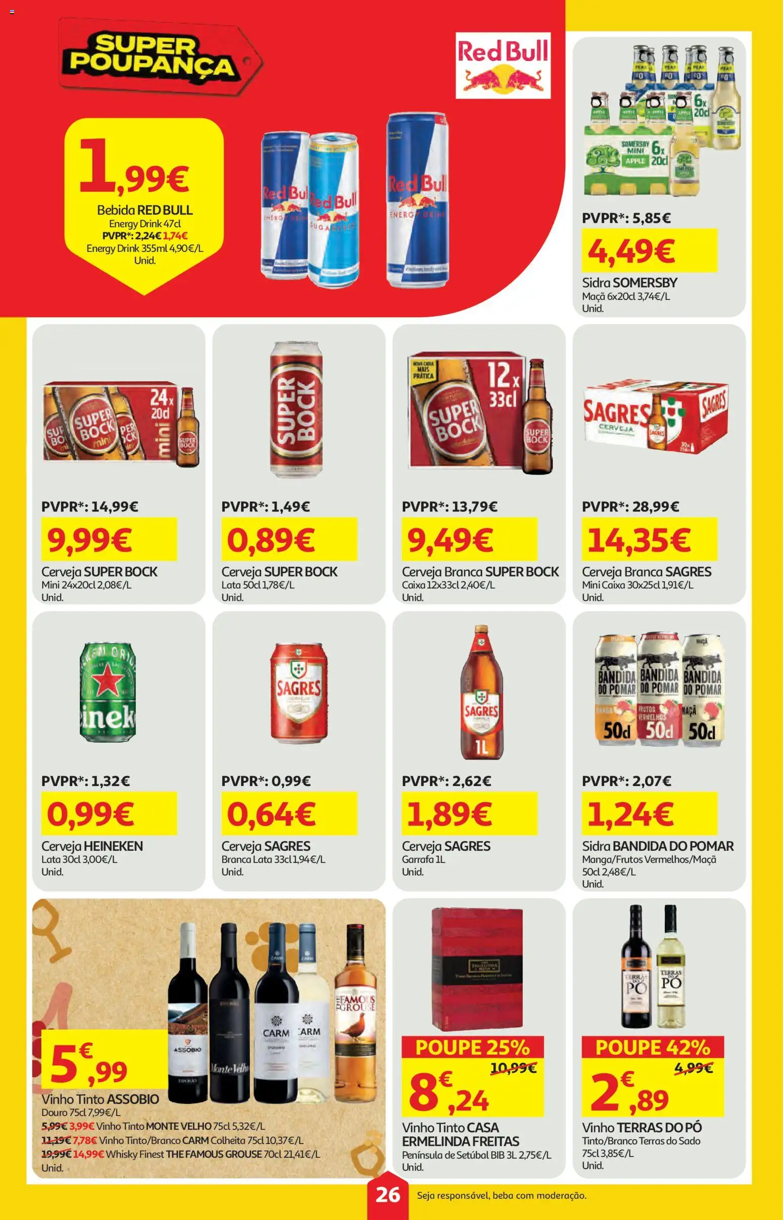 Auchan folheto │ válido de 09/04/2026 | Página: 26 | Produtos: Sidra, Super bock, Pó, Cerveja Heineken