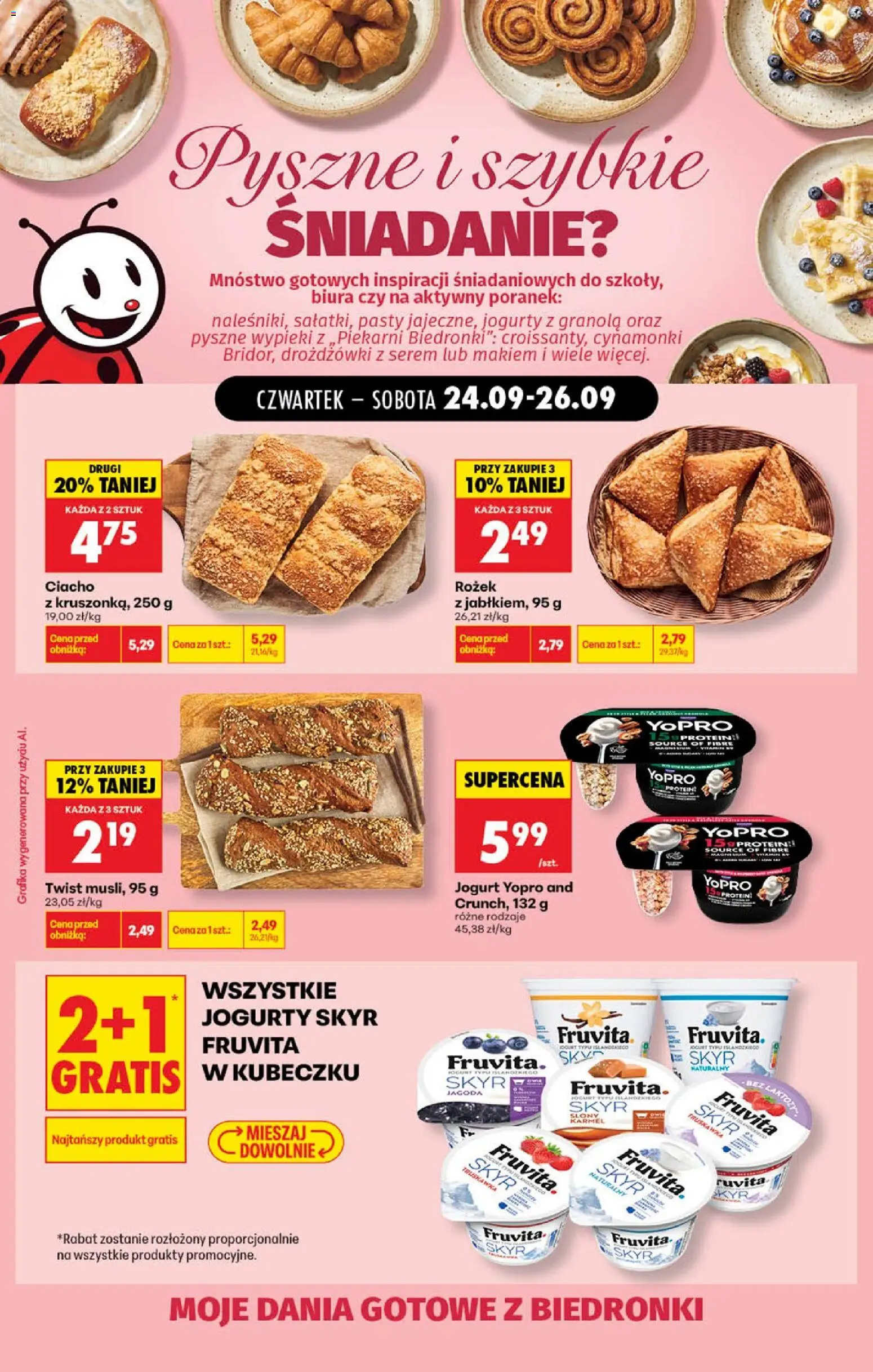 Biedronka gazetka - Szybki lunch od 24.09.2026 | Strona: 2 | Produkty: Jogurt typu islandzkiego, Skyr fruvita, Jogurt, Drożdżówki