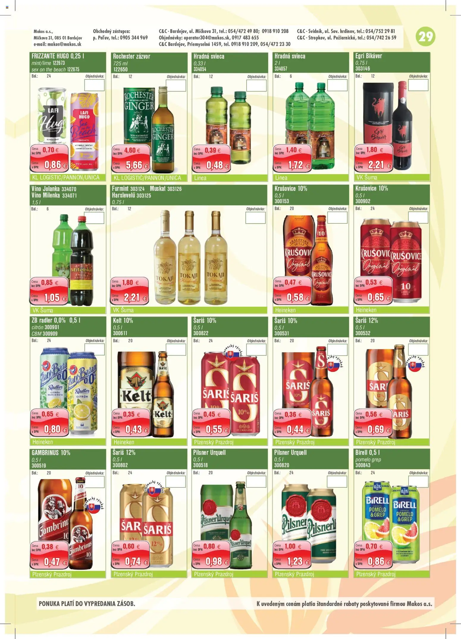 Nové Makos akcie – leták je platný od 01.06.2026 | Strana: 29 | Produkty: Víno, Birell, Radler, Pomelo