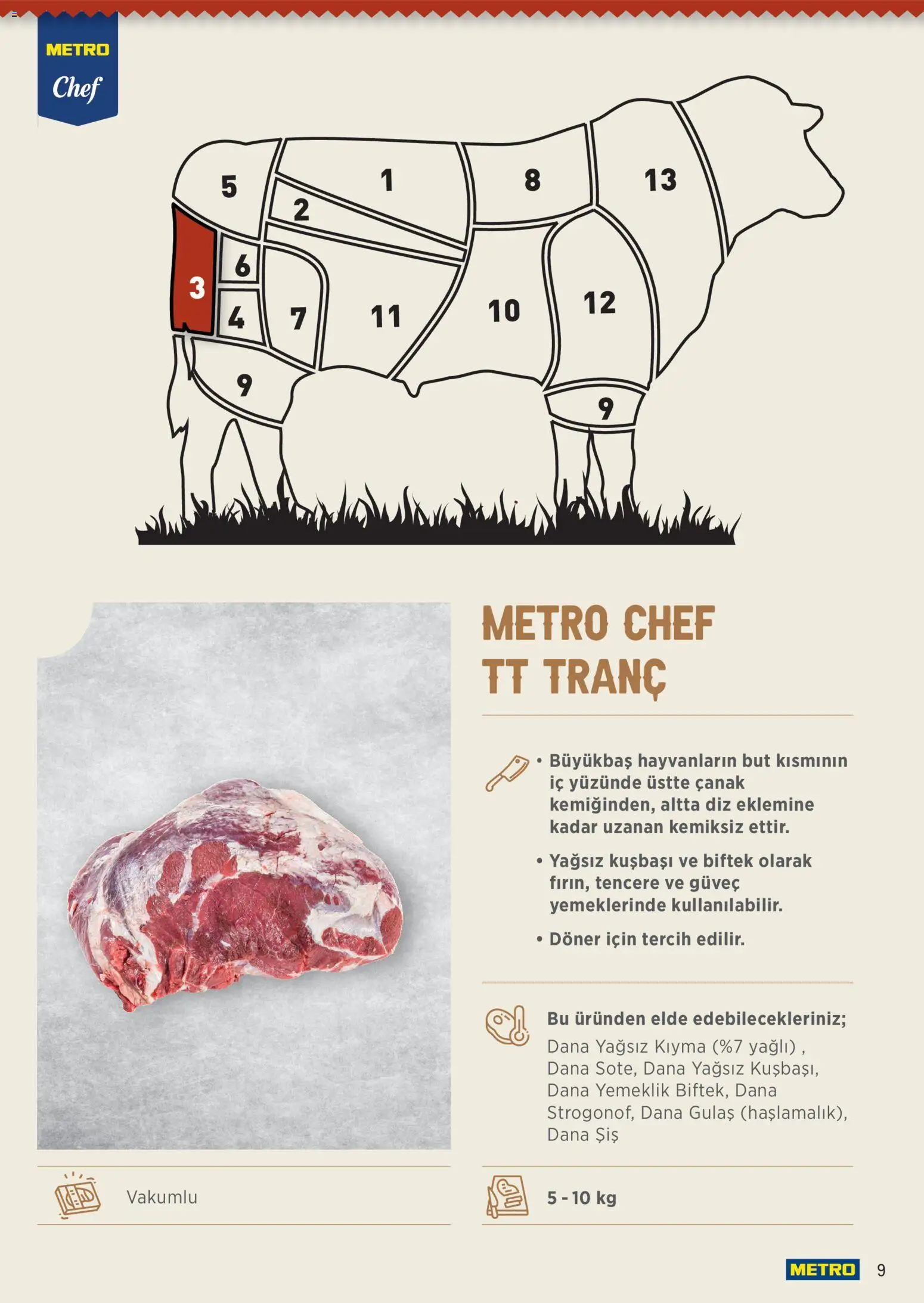 Metro Chef TT Dana Et Ürünleri - 14 Ekim 2026 tarihinden itibaren geçerlidir | Sayfa: 9 | Ürünler: Döner