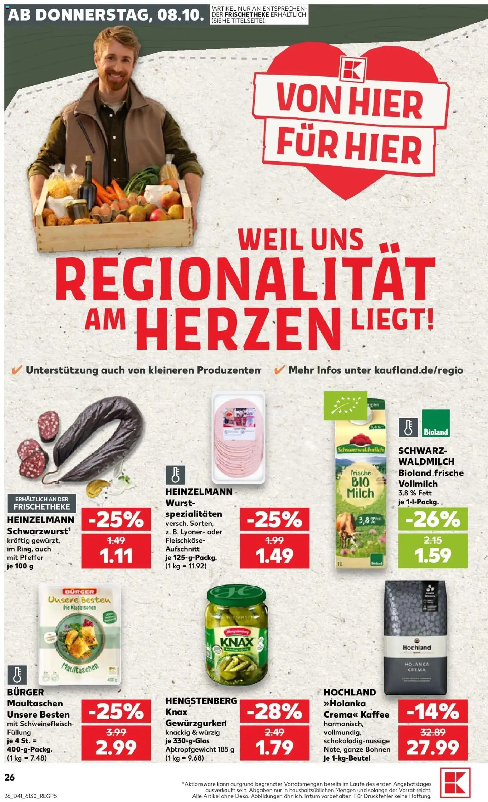 Prospekt Kaufland ab 08.10.2026 » Angebote Online zum Blättern | Seite: 26 | Produkte: Milch, Burger, Pfeffer, Wurst