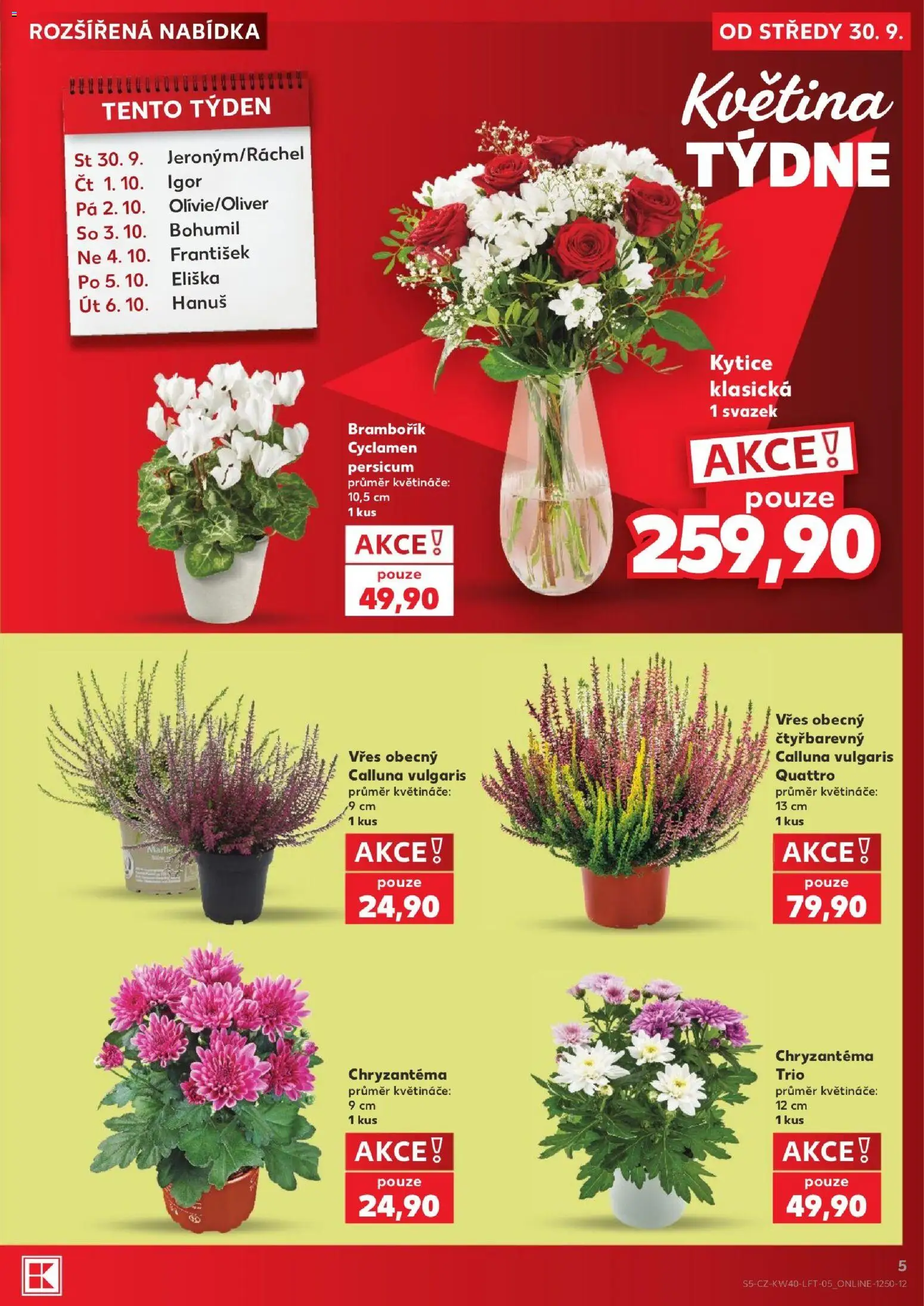Kaufland leták - Plzeň od 30.09.2026 | Strana: 5 | Produkty: Vřes, Květináče, Kytice