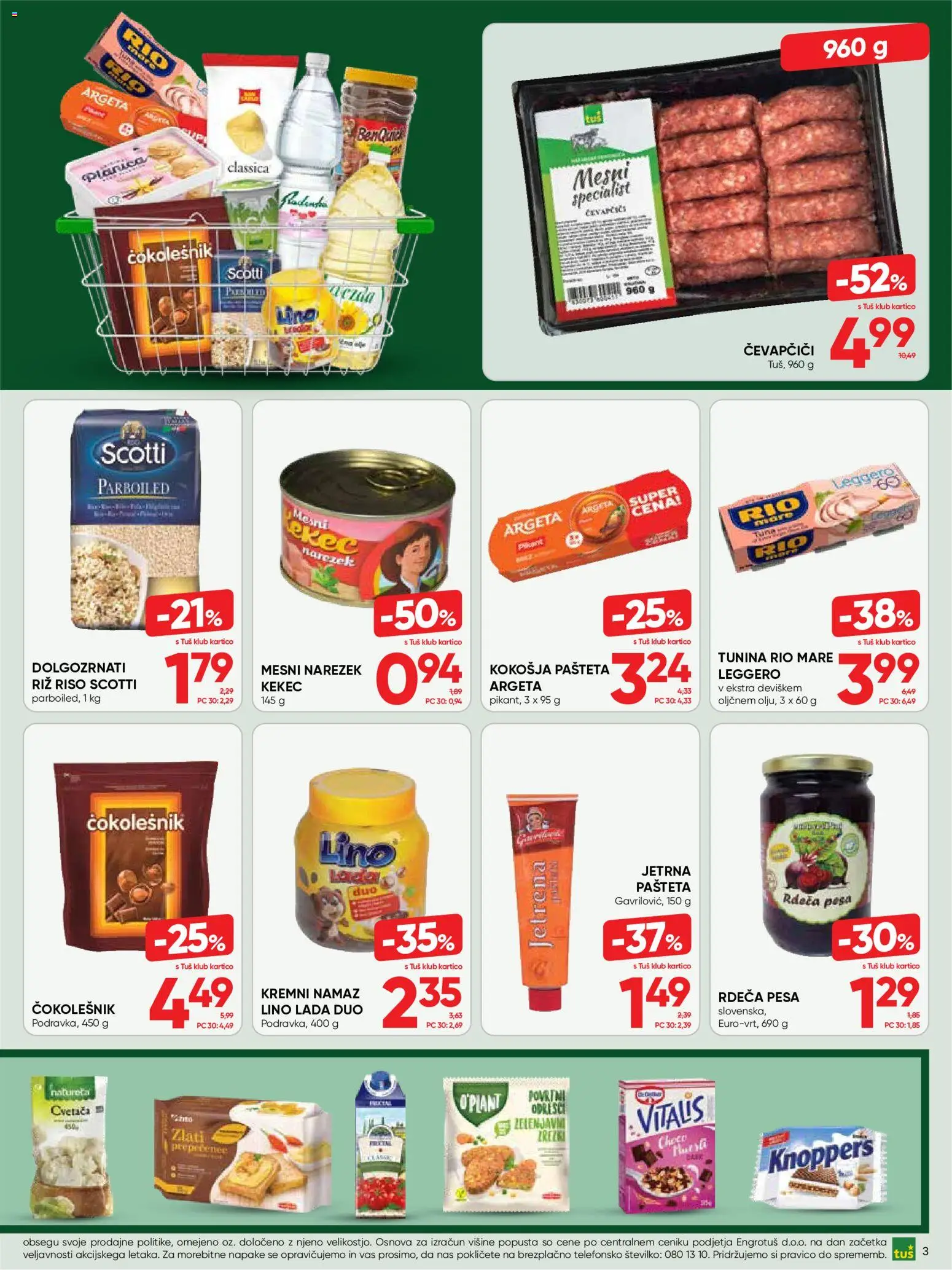 Novi Tuš katalog ponudbe – veljaven od 05.08.2026 | Stran: 3 | Izdelki: Pašteta, Narezek, Riz, Pesa