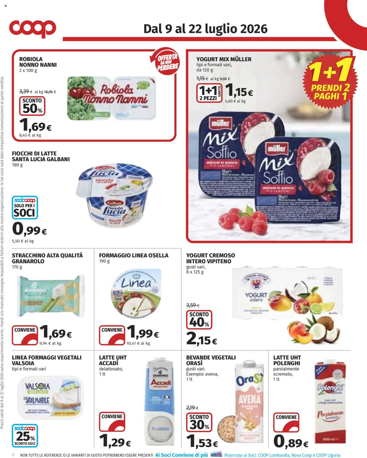 Volantino COOP del 09/07/2026 | Pagina: 6 | Prodotti: Fiocchi, Latte, Data, Stracchino