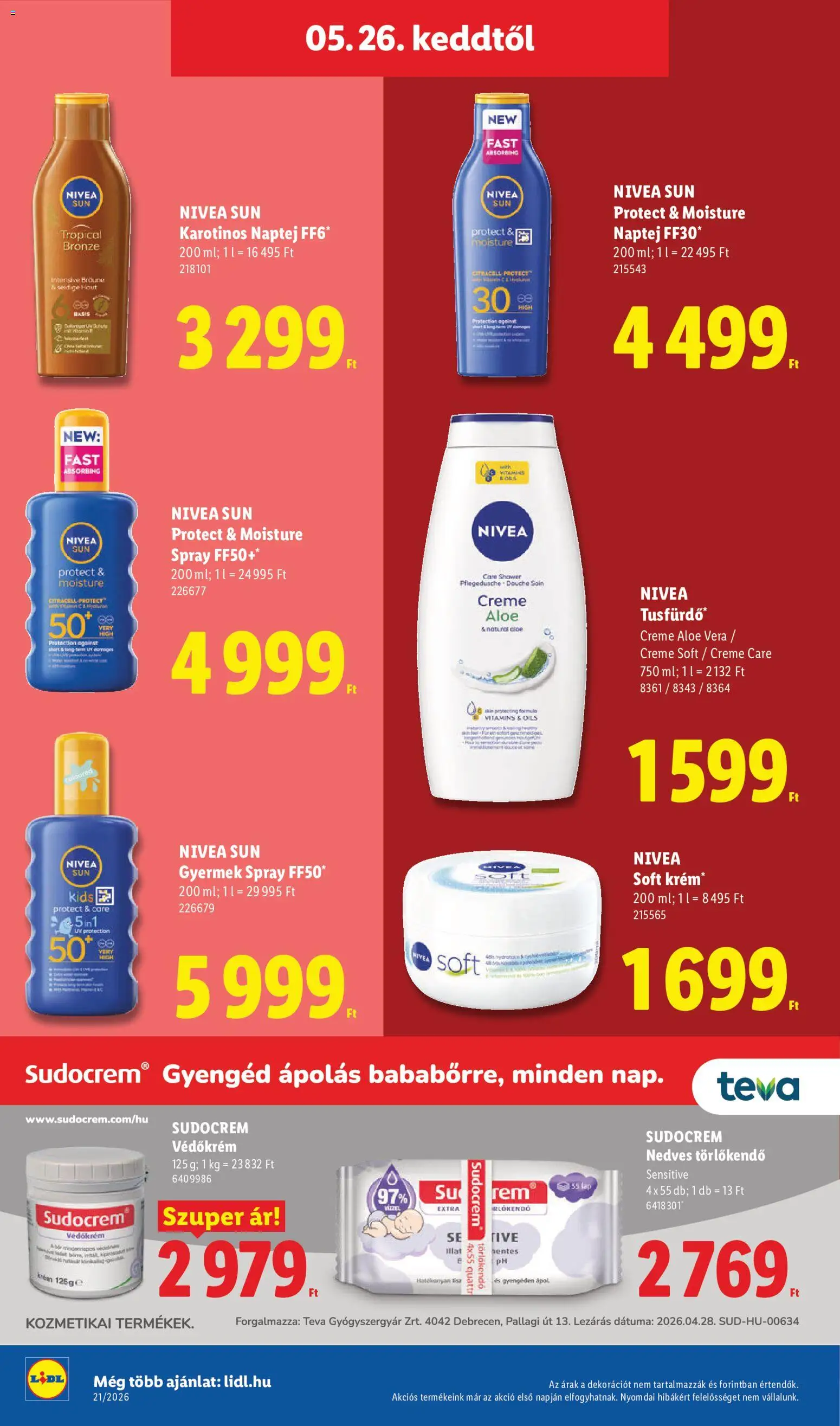 Lidl akciós ujság - amely érvényes a következő dátumtól: 21.05.2026 | Oldal: 82 | Termékek: Törlőkendő, Naptej, Aloe vera, Nedves törlőkendő