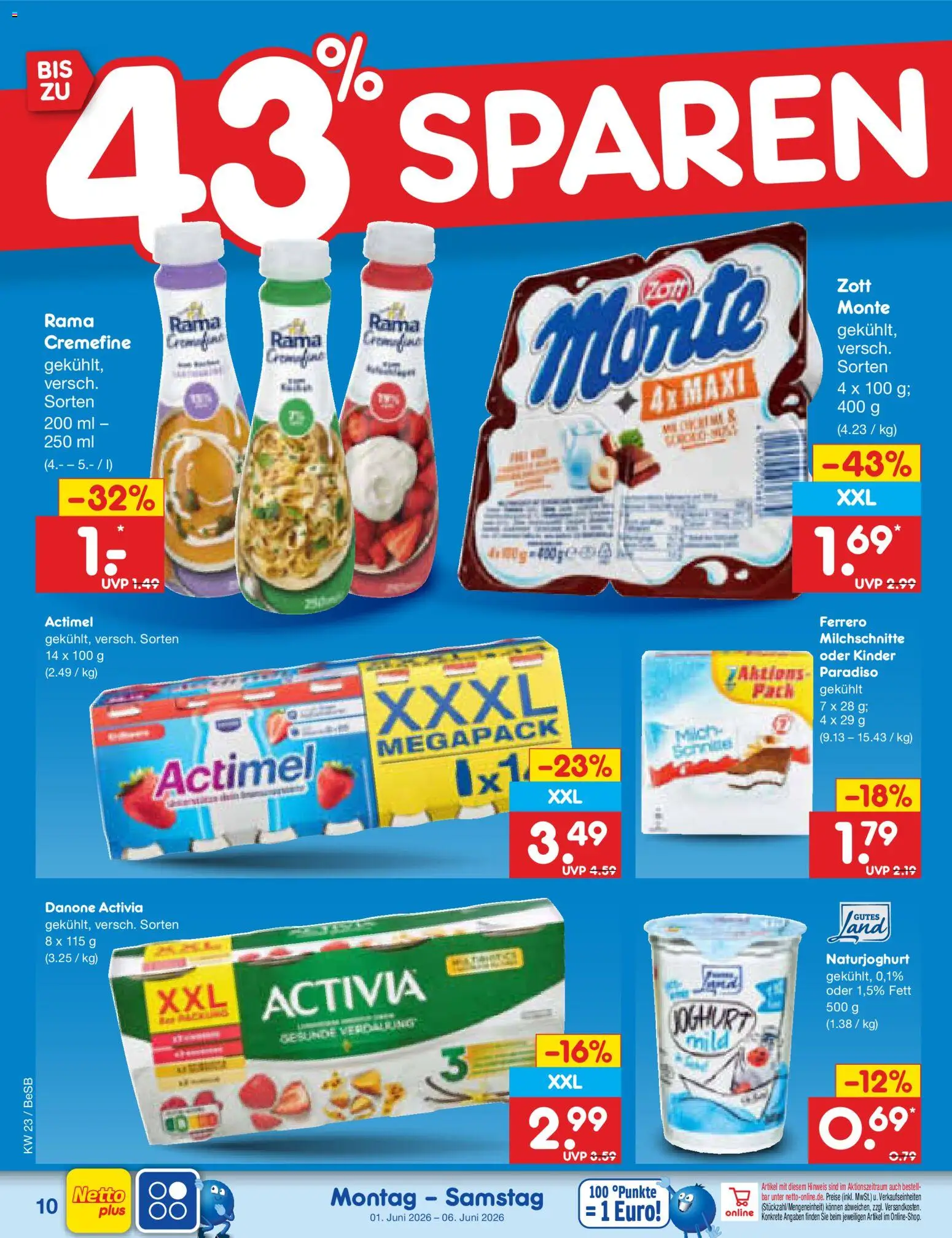 Netto Marken-Discount Prospekt – gültig ab 01.06.2026 | Seite: 10 | Produkte: Activia, Rama, Danone activia, Milch