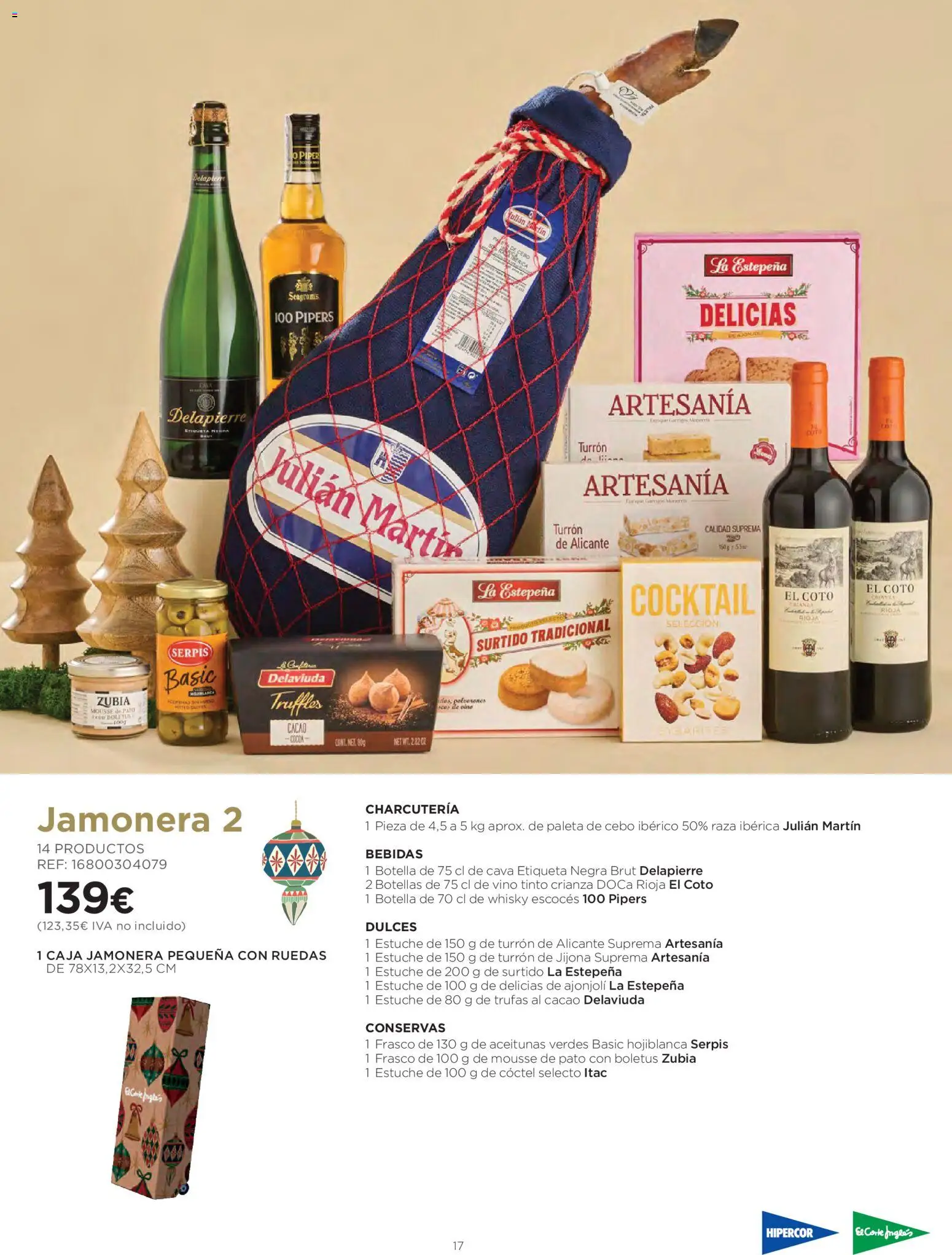 El Corte Inglés Cestas Navidad 2026 │ válido desde el 08/10/2026 | Página: 17 | Productos: Aceitunas, Vino tinto, Pato, Caja