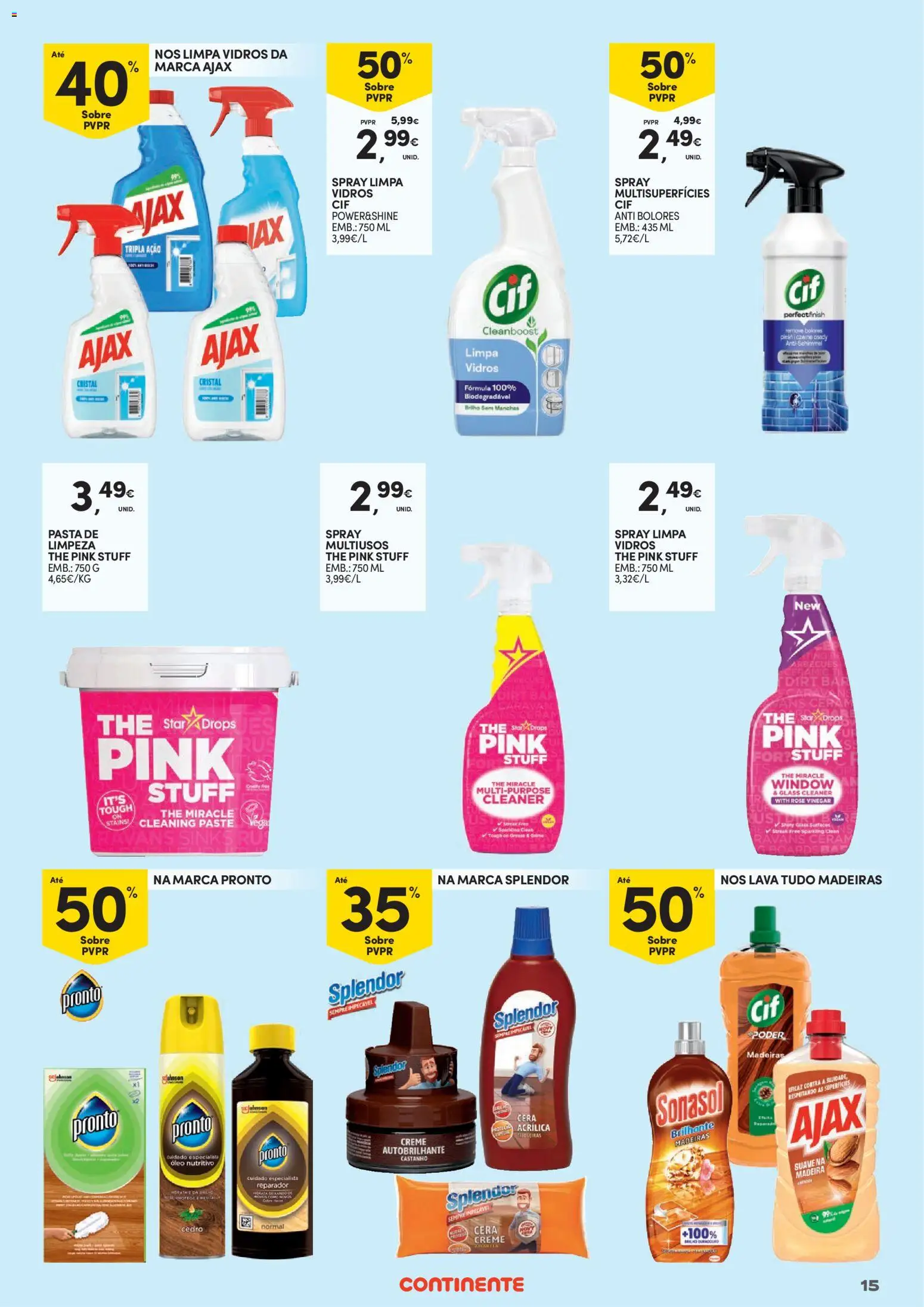 Continente - Limpeza do Lar │ válido de 01/09/2026 | Página: 15 | Produtos: Cera, Madeiras, Limpa vidros, Creme