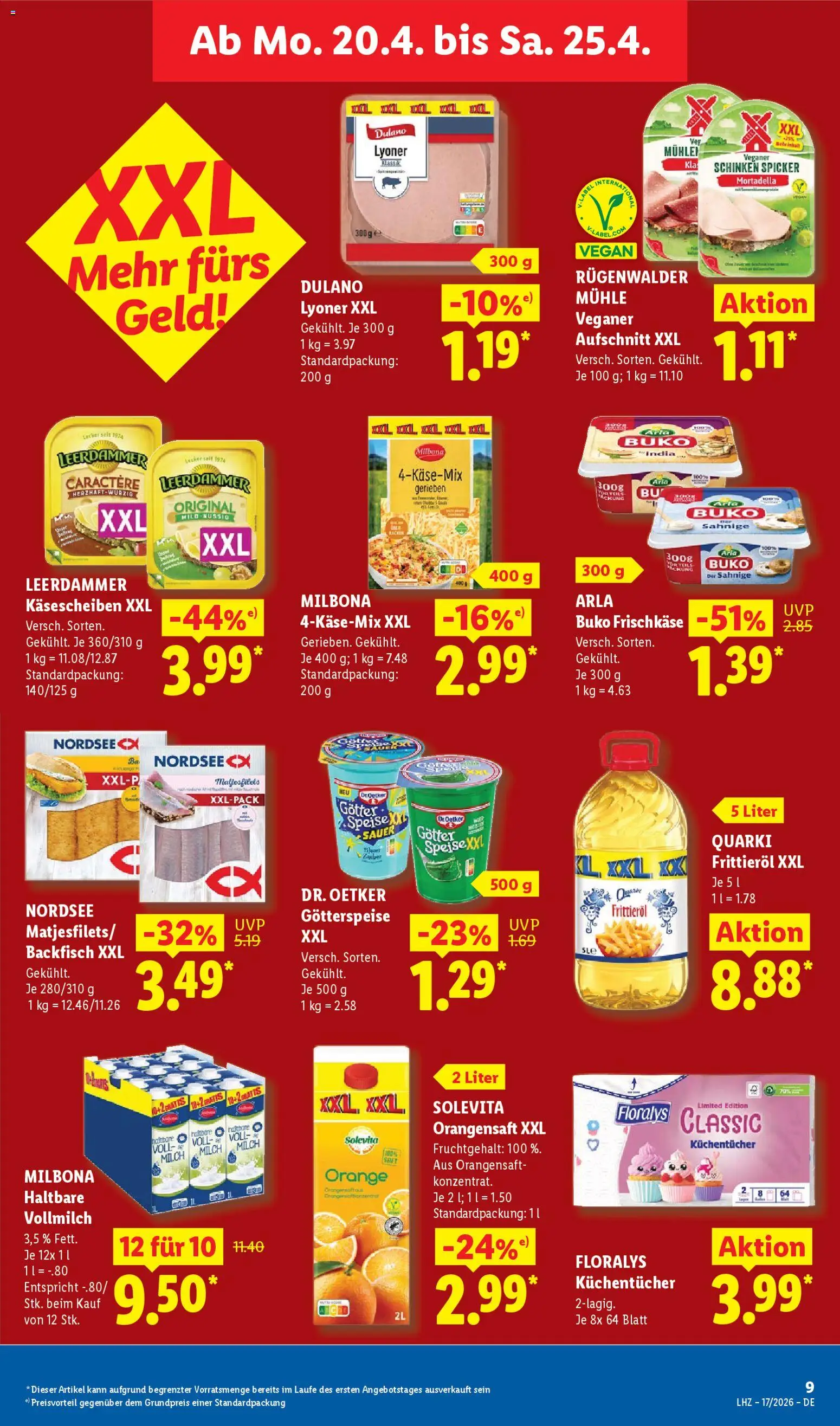 Lidl Německo leták od 20.04.2026 | Strana: 17 | Produkty: Vegan, Milbona, Solevita, Leerdammer
