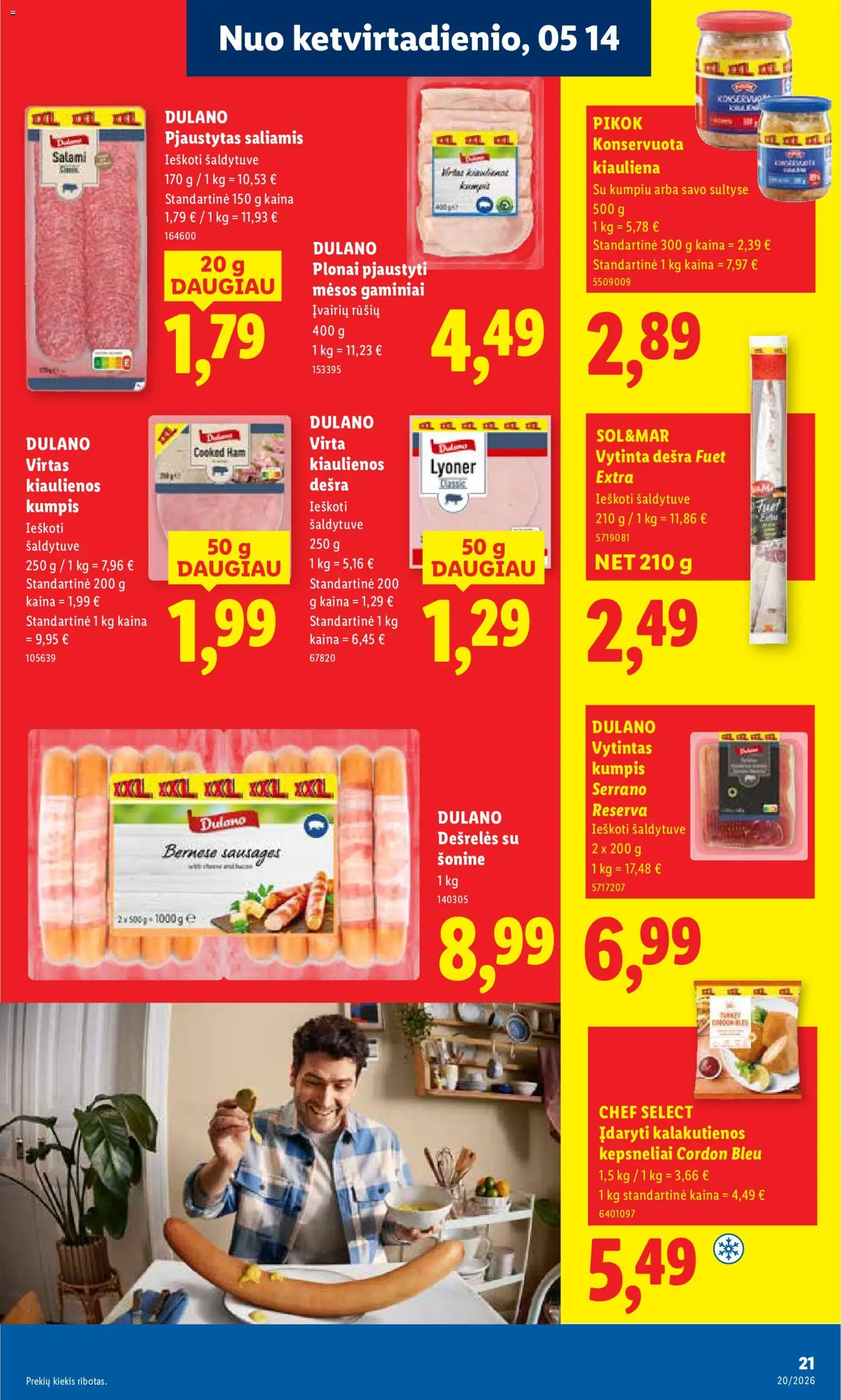 LIDL akcijos nuo 11.05.2026 | Puslapis: 21 | Prekių: Dešrelės, Saliamis, Kumpis, Kiauliena