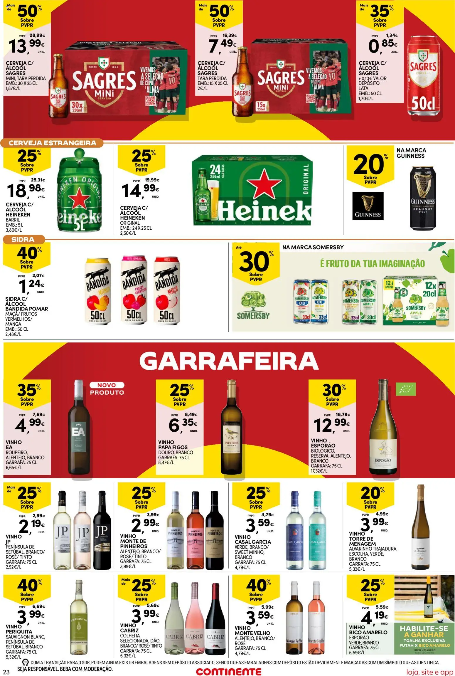 Continente Semanal Continente Bom Dia │ válido de 28/07/2026 | Página: 23 | Produtos: Maça, Vinho, Cerveja, Somersby