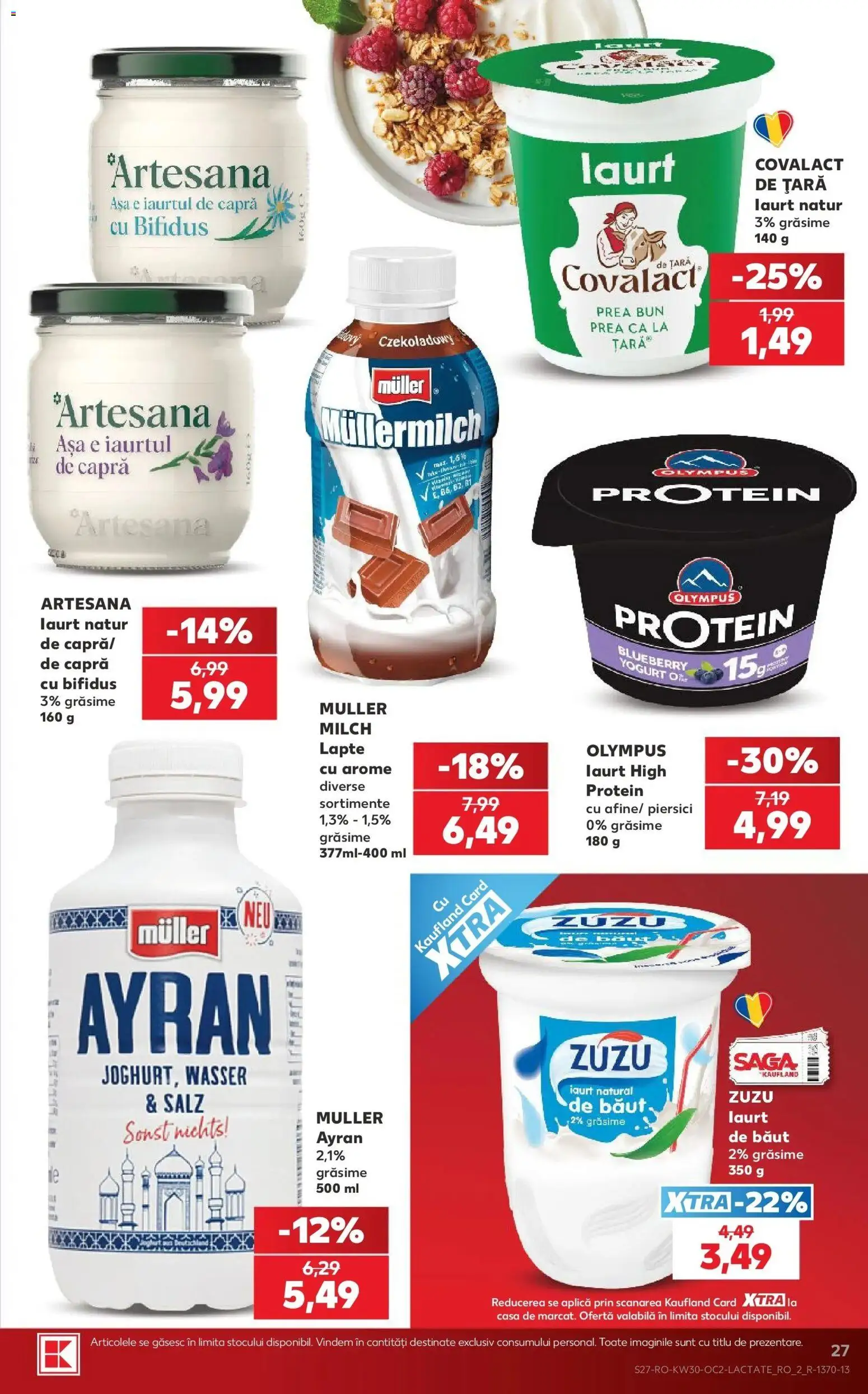 Noul catalog Kaufland – valabil de la 22.07.2026 | Pagină: 27 | Produse: Zuzu, Covalact de tara, Iaurt, Piersici