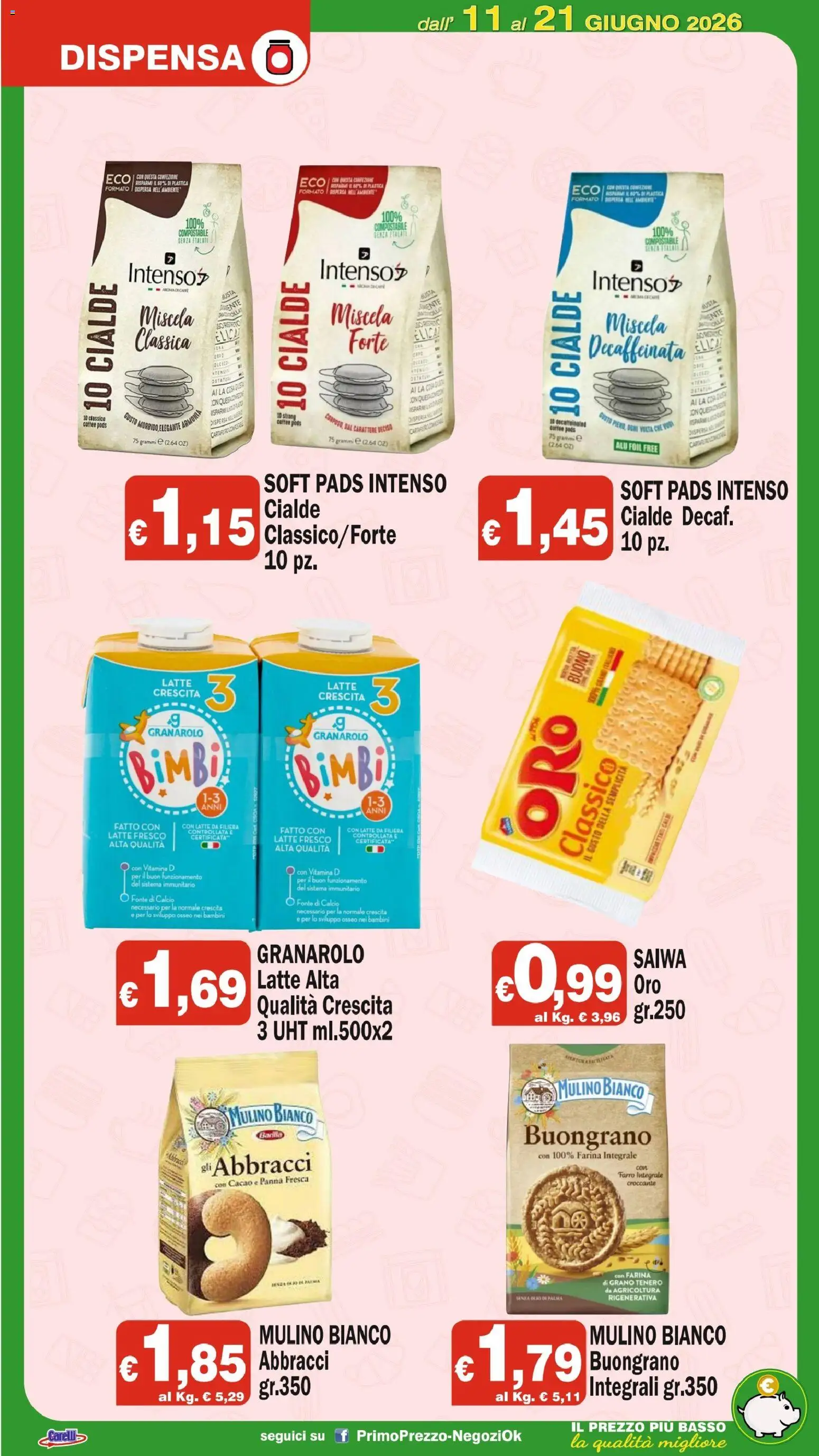 Volantino Primo Prezzo del 11.06.2026 | Pagina: 5 | Prodotti: Panna, Farina, Cacao, Farro
