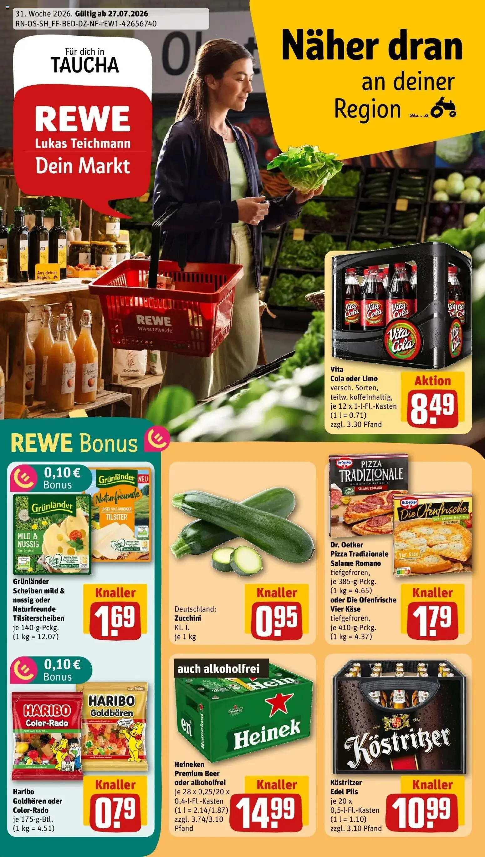 Rewe Prospekt Taucha – gültig ab 27.07.2026 | Seite: 1 | Produkte: Haribo, Cola, Kostritzer, Vita cola