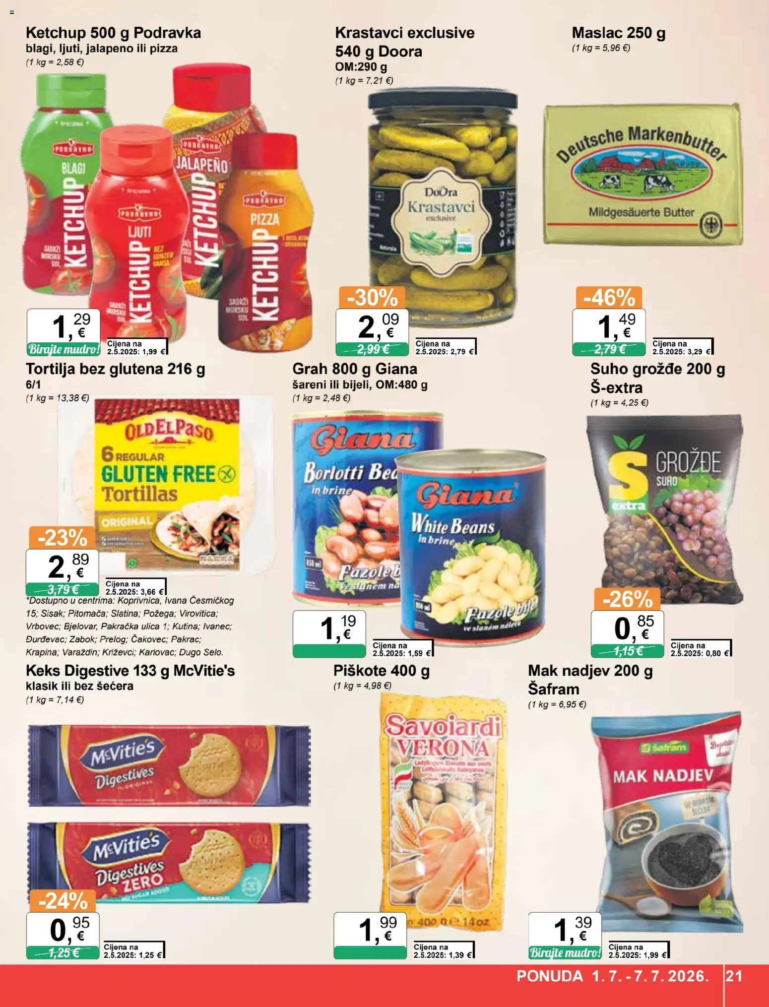KTC katalog | vrijedi od 01.07.2026 | Stranica: 21 | Proizvodi: Maslac, Podravka, Krastavci, Grožđe