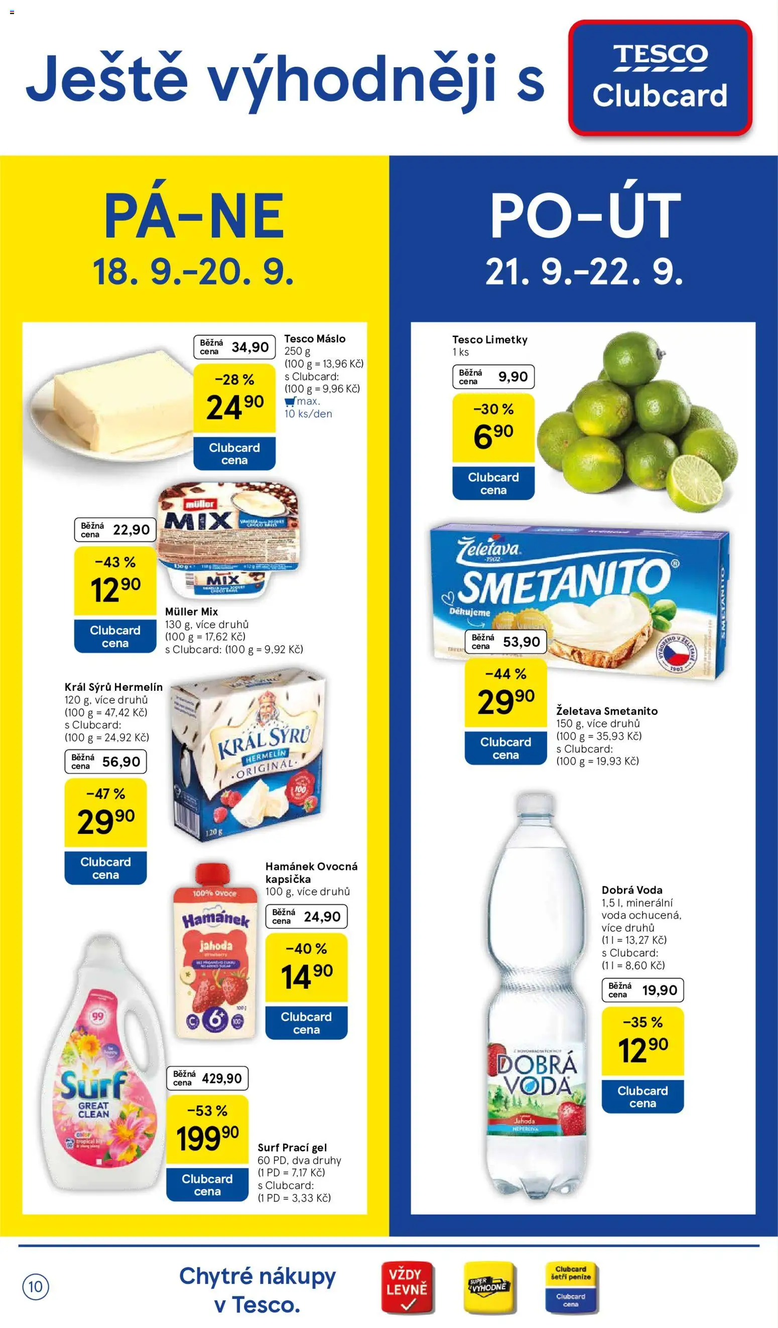 Tesco leták - Supermarket od 16.09.2026 | Strana: 10 | Produkty: Ovoce, Voda, Máslo, Hermelín