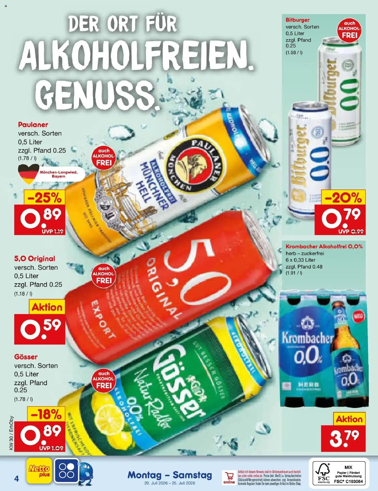 Netto Marken-Discount Prospekt Velden – gültig ab 20.07.2026 | Seite: 55 | Produkte: Krombacher alkoholfrei, Radler, Krombacher, Paulaner