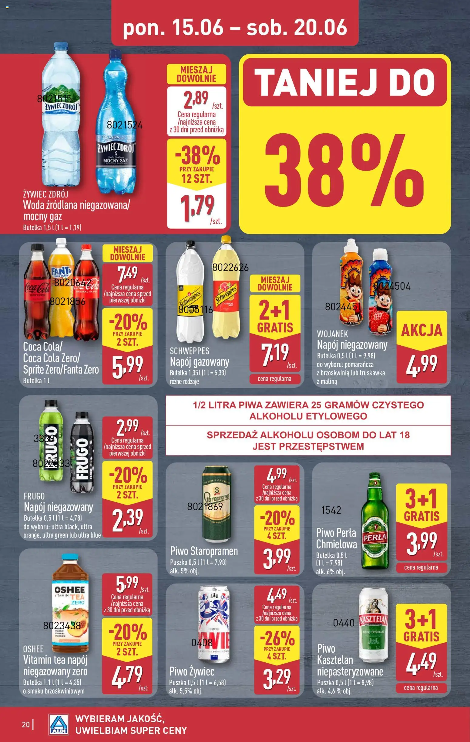 Aldi Polsko leták od 15.06.2026 | Strana: 20 | Produkty: Fanta, Coca cola, Sprite, Cola