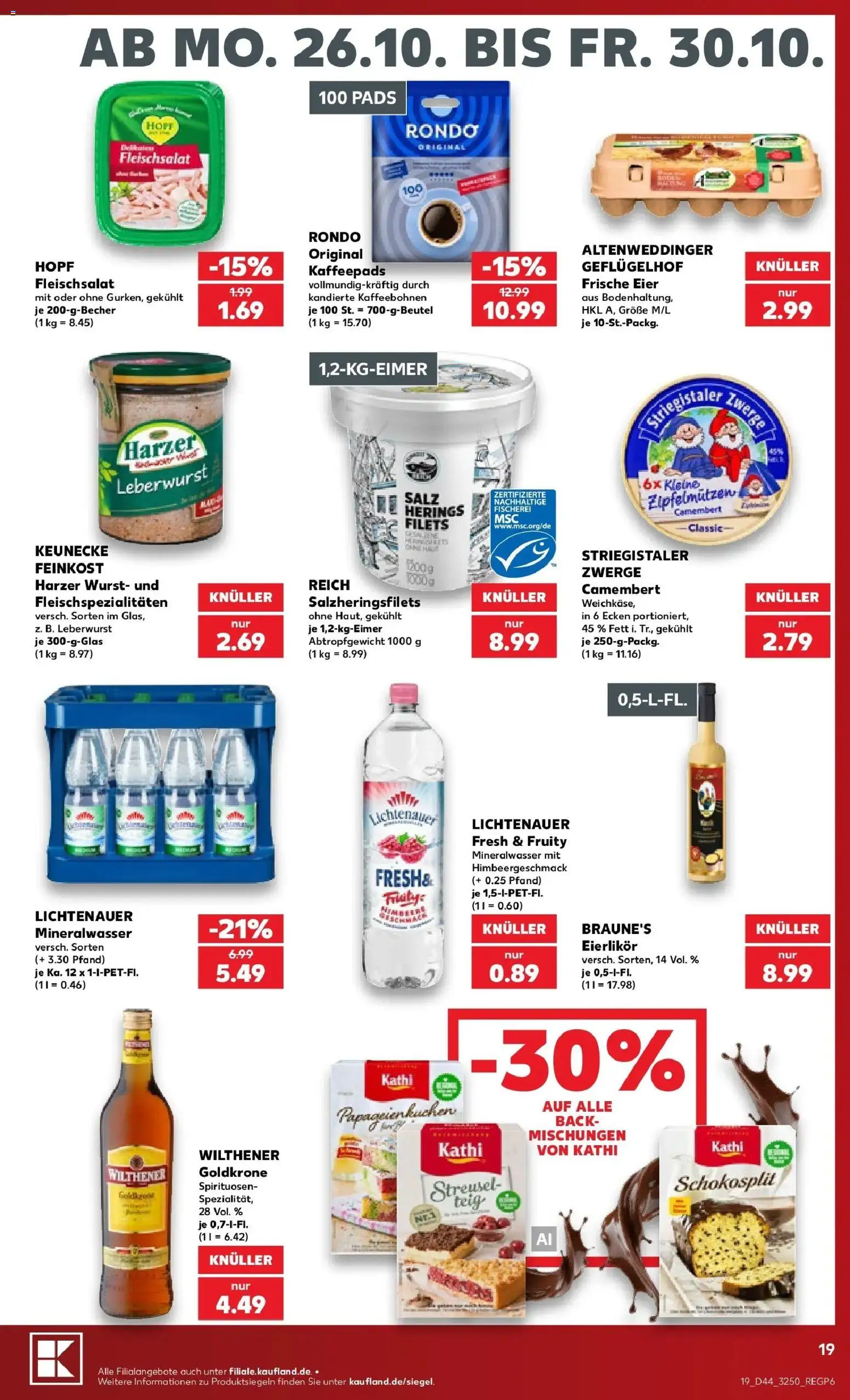 Prospekt Kaufland ab 26.10.2026 » Angebote Online zum Blättern | Seite: 19 | Produkte: Kaffeepads, Wilthener, Mineralwasser, Salz