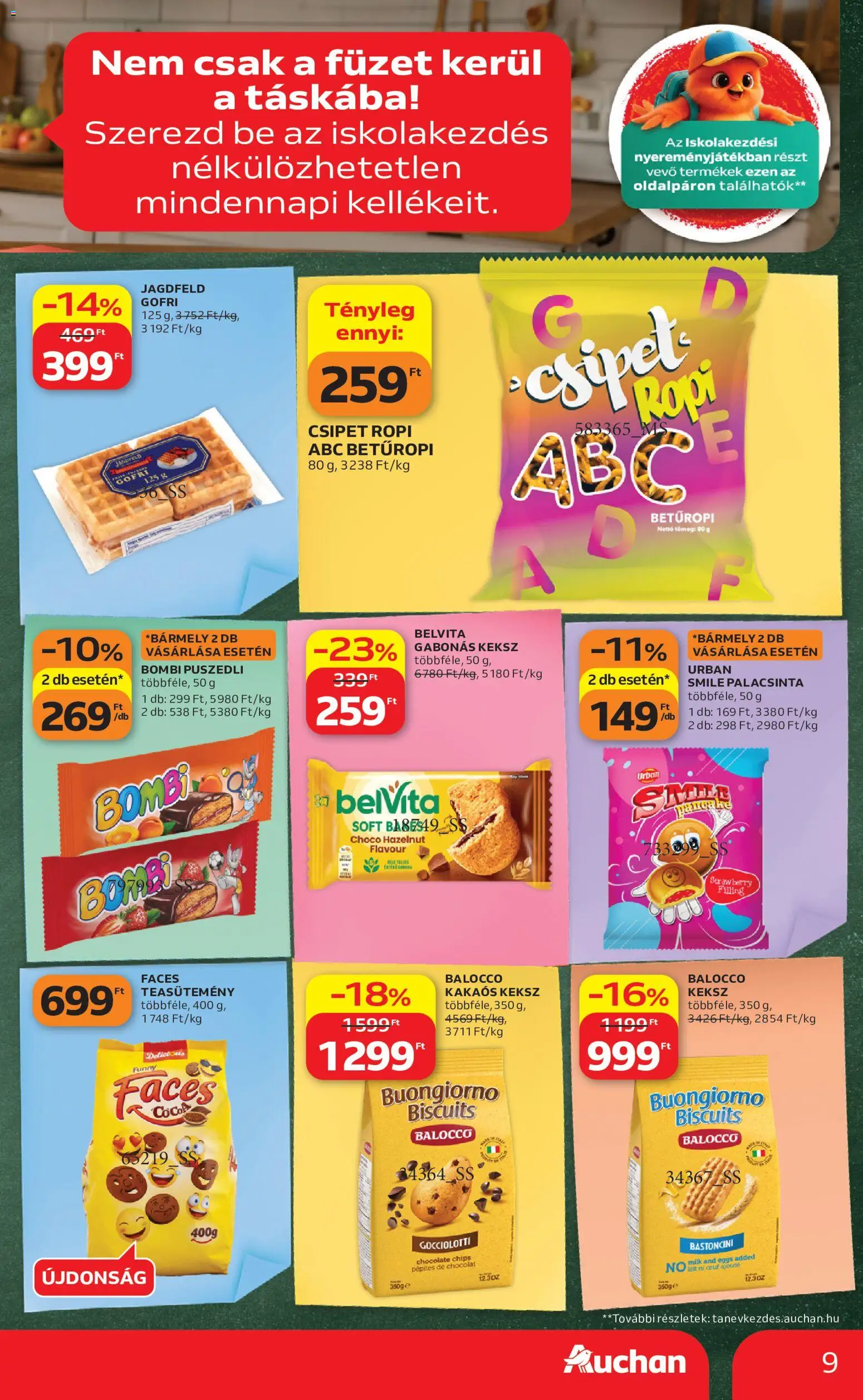 Auchan akciós ujság - amely érvényes a következő dátumtól: 2026.08.27. | Oldal: 9 | Termékek: Chips, Belvita, Gofri, Keksz